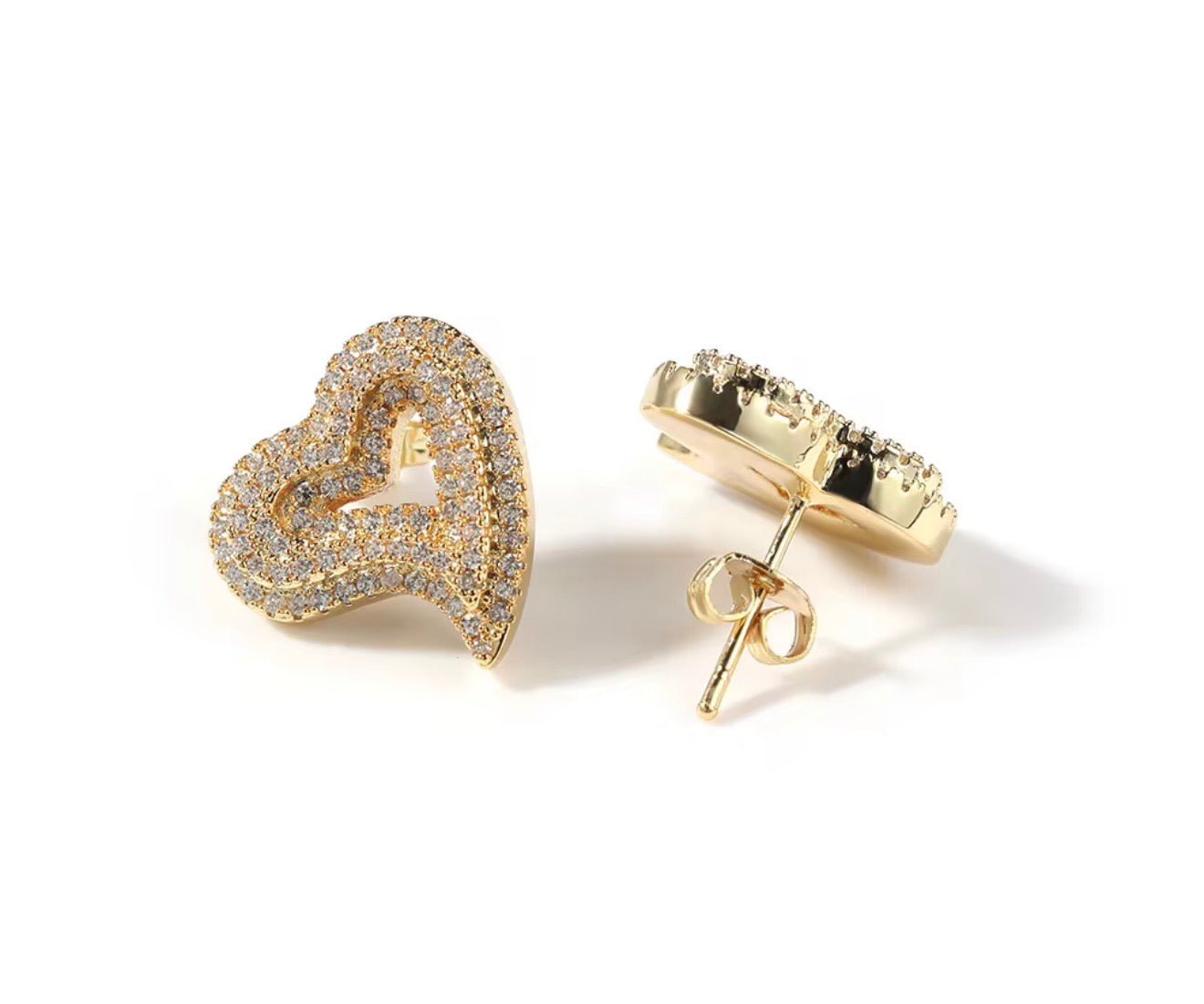 Iced Heart Stud Earrings - Virtue JewelGoldEarrings