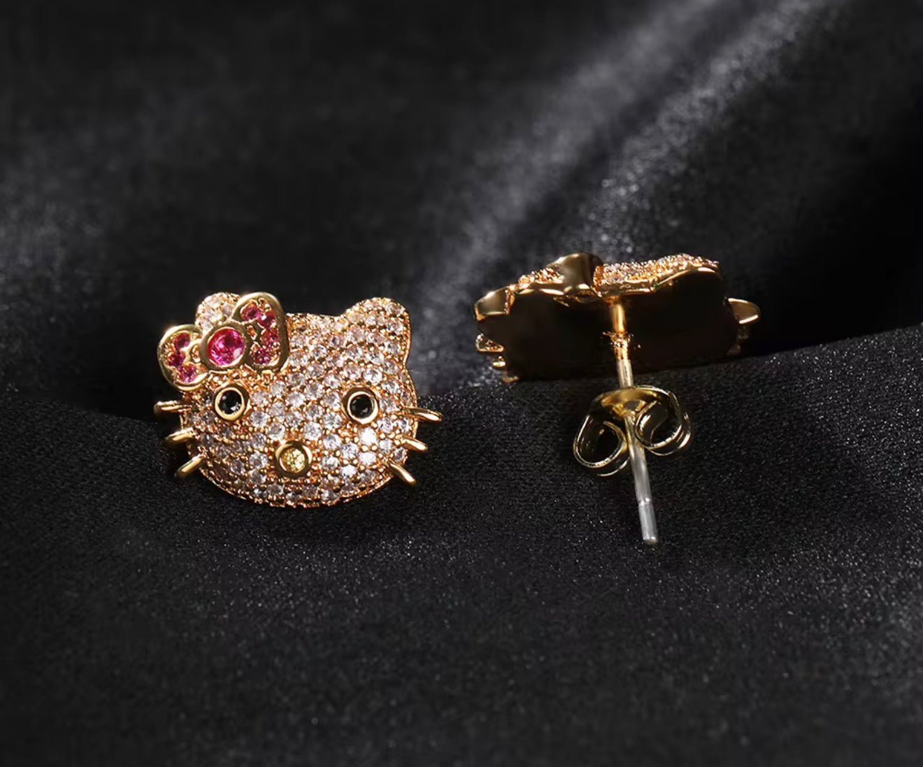 Iced Kitty Stud Earrings - Virtue JewelGoldEarrings
