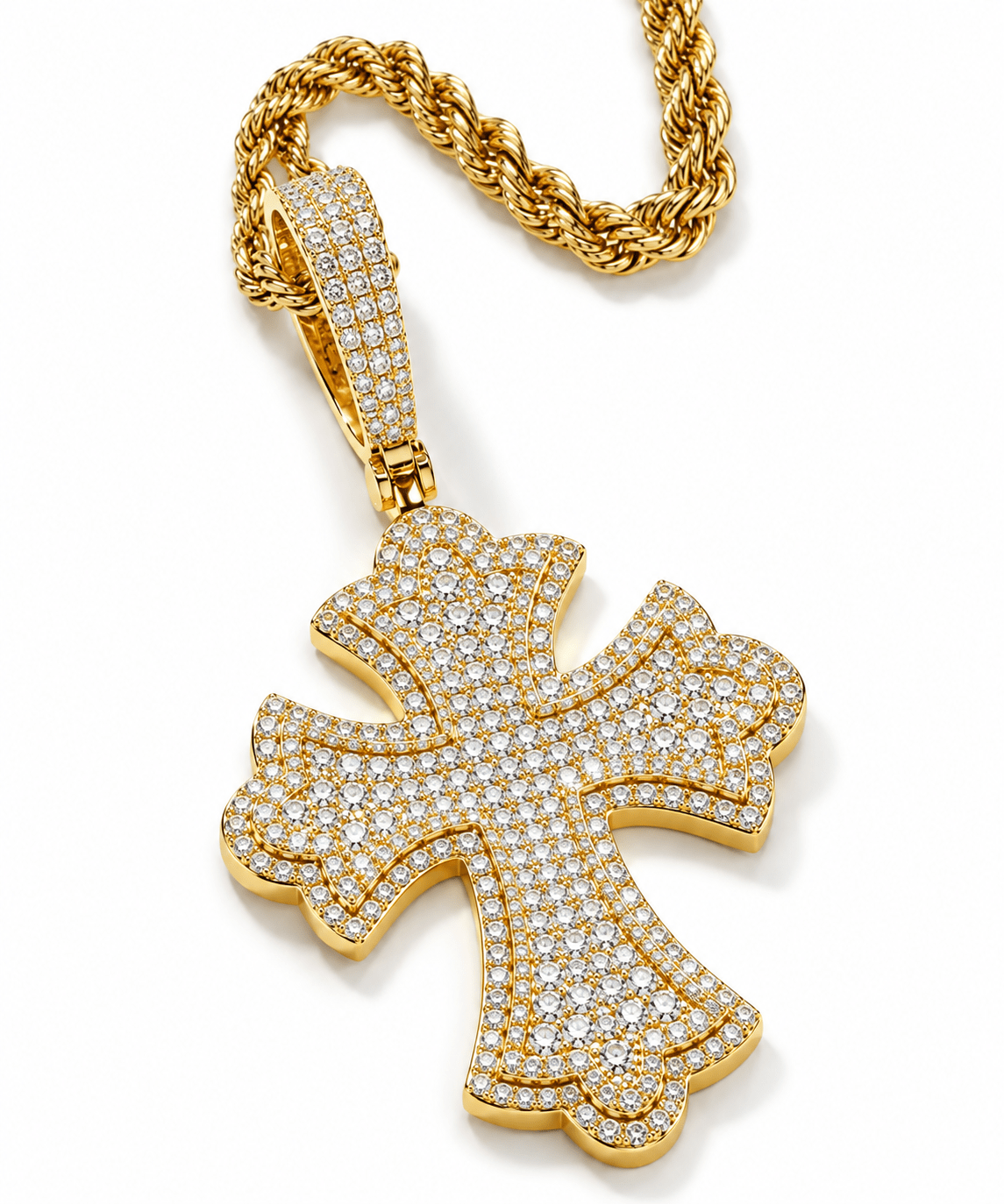 Iced Out 5A CZ Cross Pendant Necklace – Hip Hop Punk Cross - Virtue JewelGoldPendant