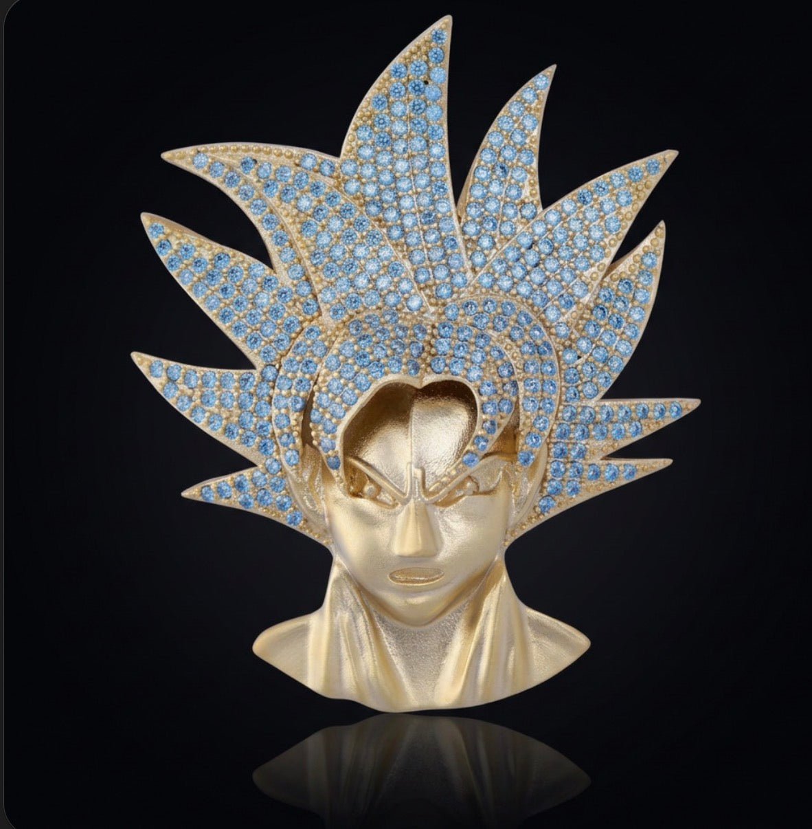 Iced Out Anime Warrior Pendant Necklace – Spiky Hair, Zircon Pavé, Gold with 3mm Rope Chain - Virtue JewelClear