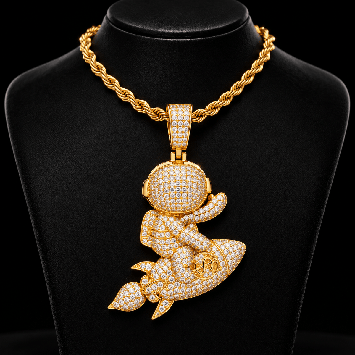 Iced Out Astronaut Riding Rocket Pendant – VVS Moissanite, Gold & White Gold - Virtue JewelSilver