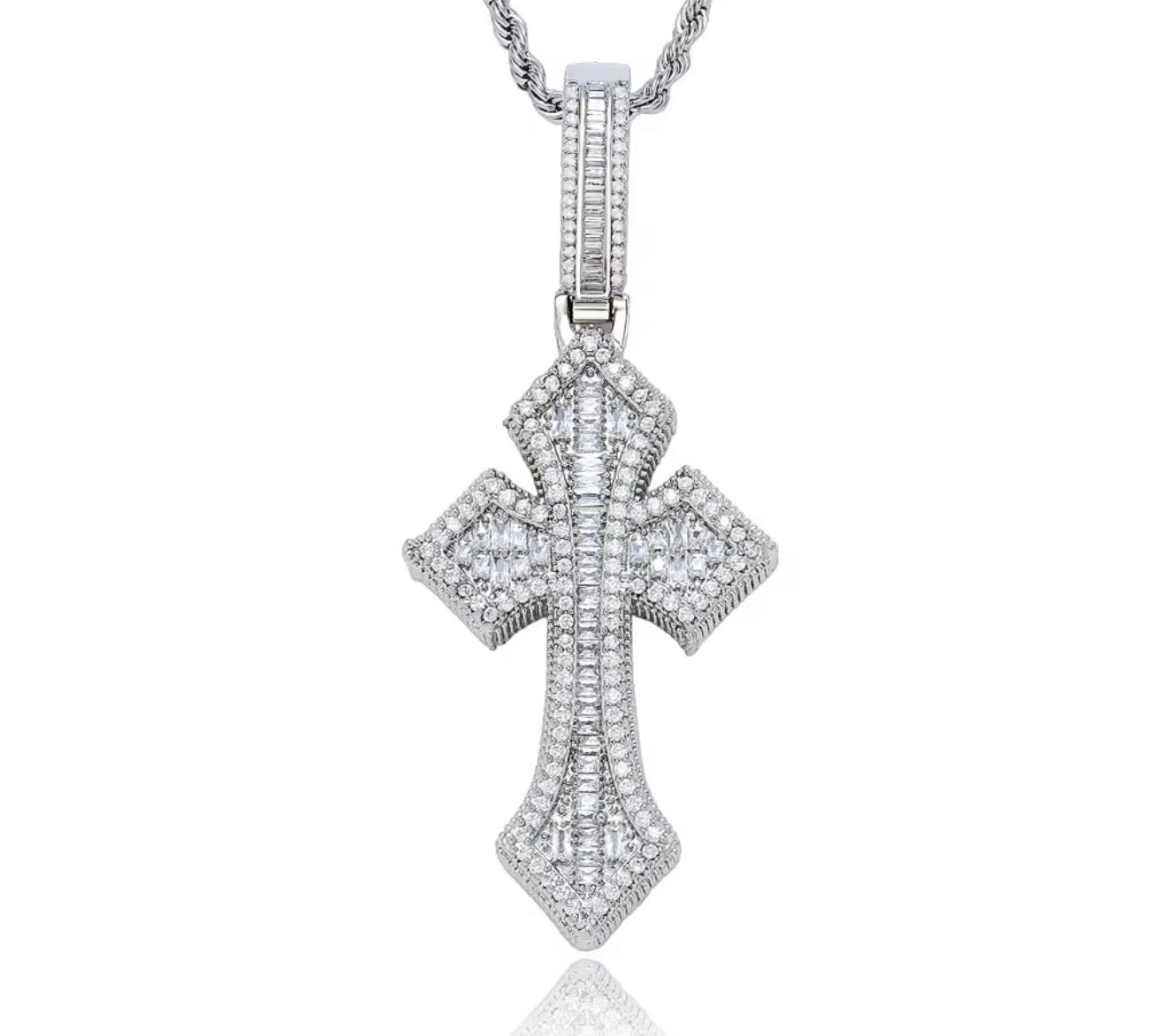 Iced Out Baguette Cross Pendant (Rope Chain Included) - Virtue JewelGold20"Pendant
