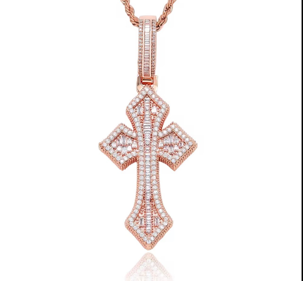 Iced Out Baguette Cross Pendant (Rope Chain Included) - Virtue JewelGold20"Pendant
