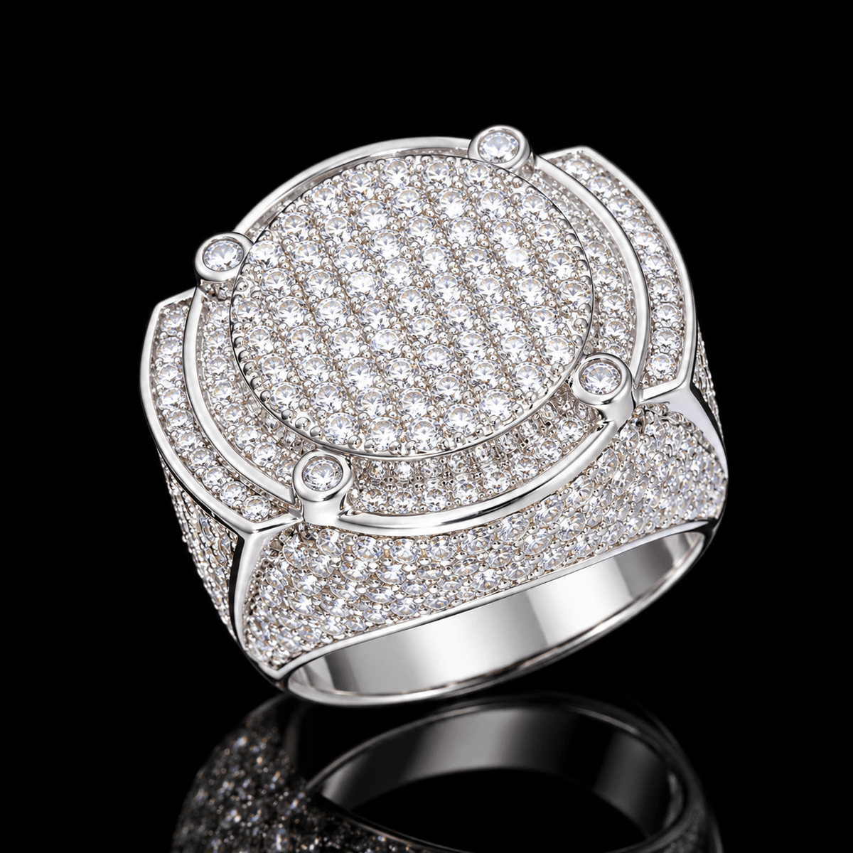 Iced Out Championship Ring – Round Pavé Face, 5A CZ, Gold & White Gold - Virtue JewelGold7’’