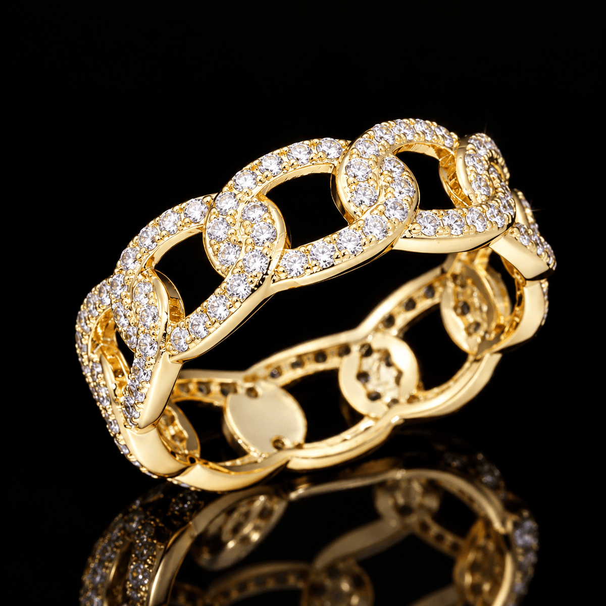 Iced Out Cuban Link Ring – 5A CZ Micro Pavé, 18K Gold & White Gold Plated - Virtue JewelGold