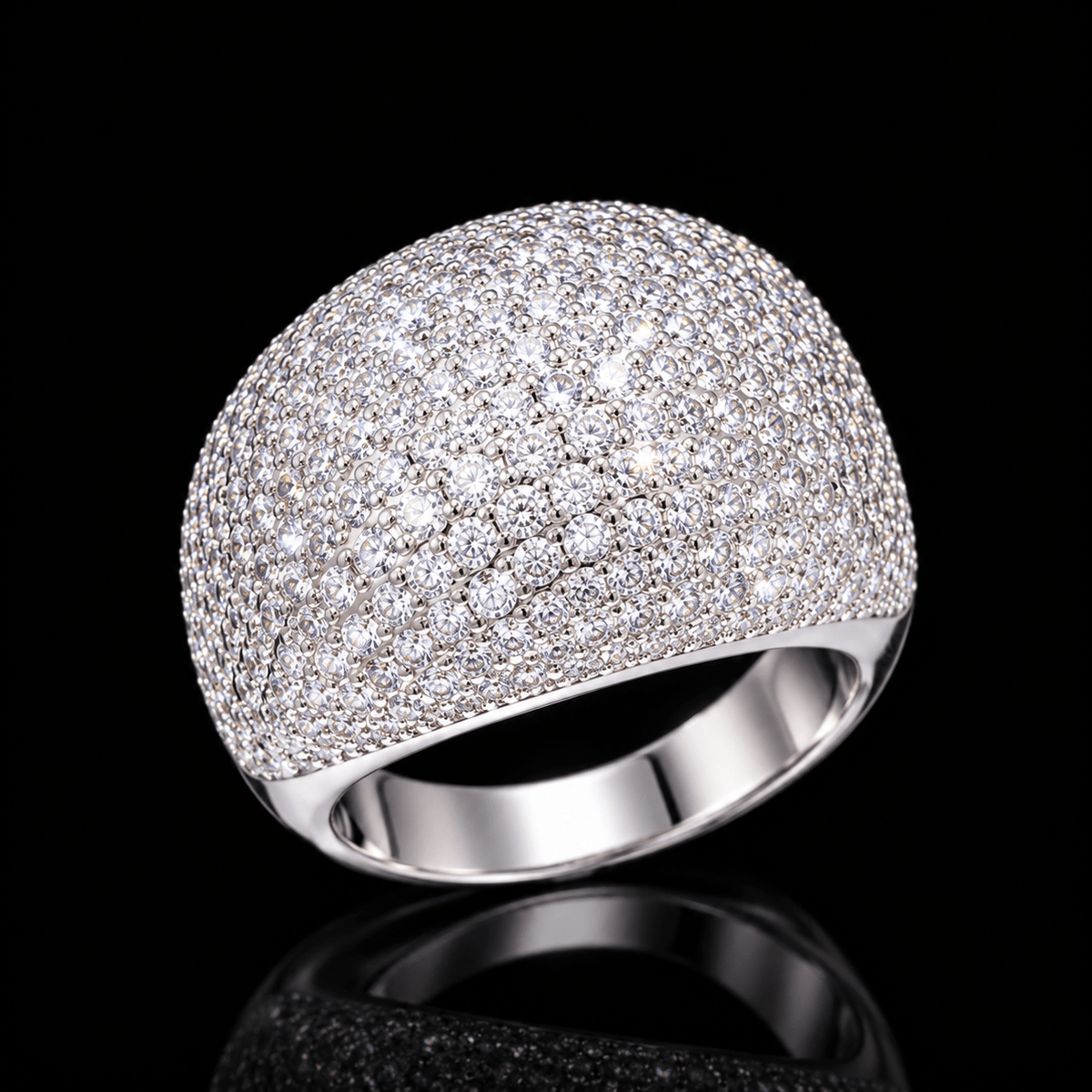 Iced Out Dome Ring – Full Micro Pavé Chunky Bombé Ring, 5A CZ, Gold & White Gold - Virtue JewelWhite Gold7”