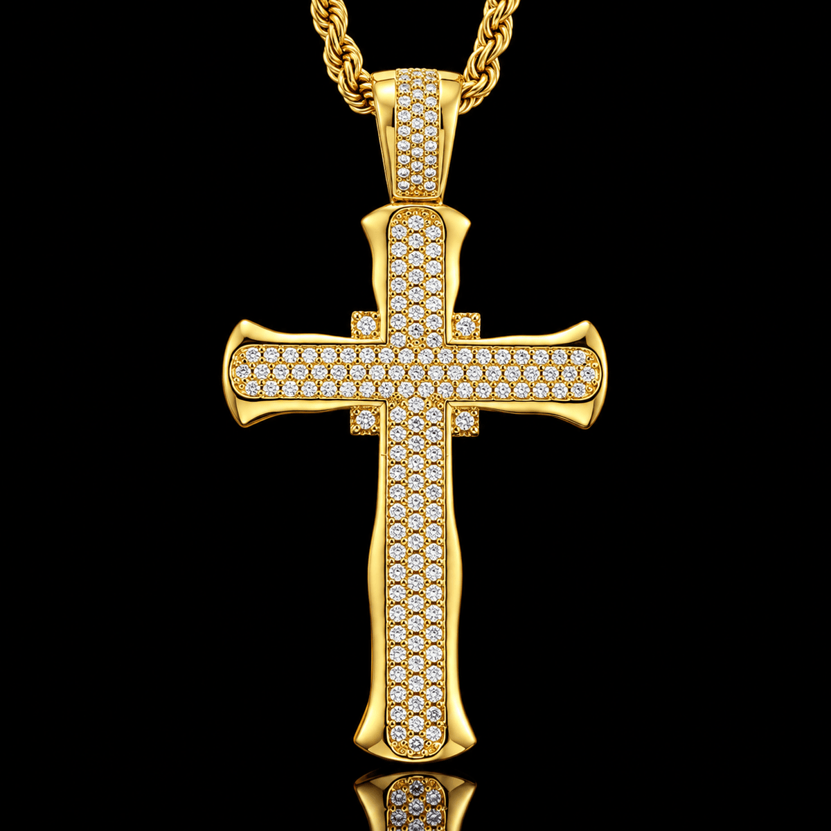 Iced Out Flared Cross Pendant – Triple Row Pavé, Gold & White Gold - Virtue JewelWhite Gold