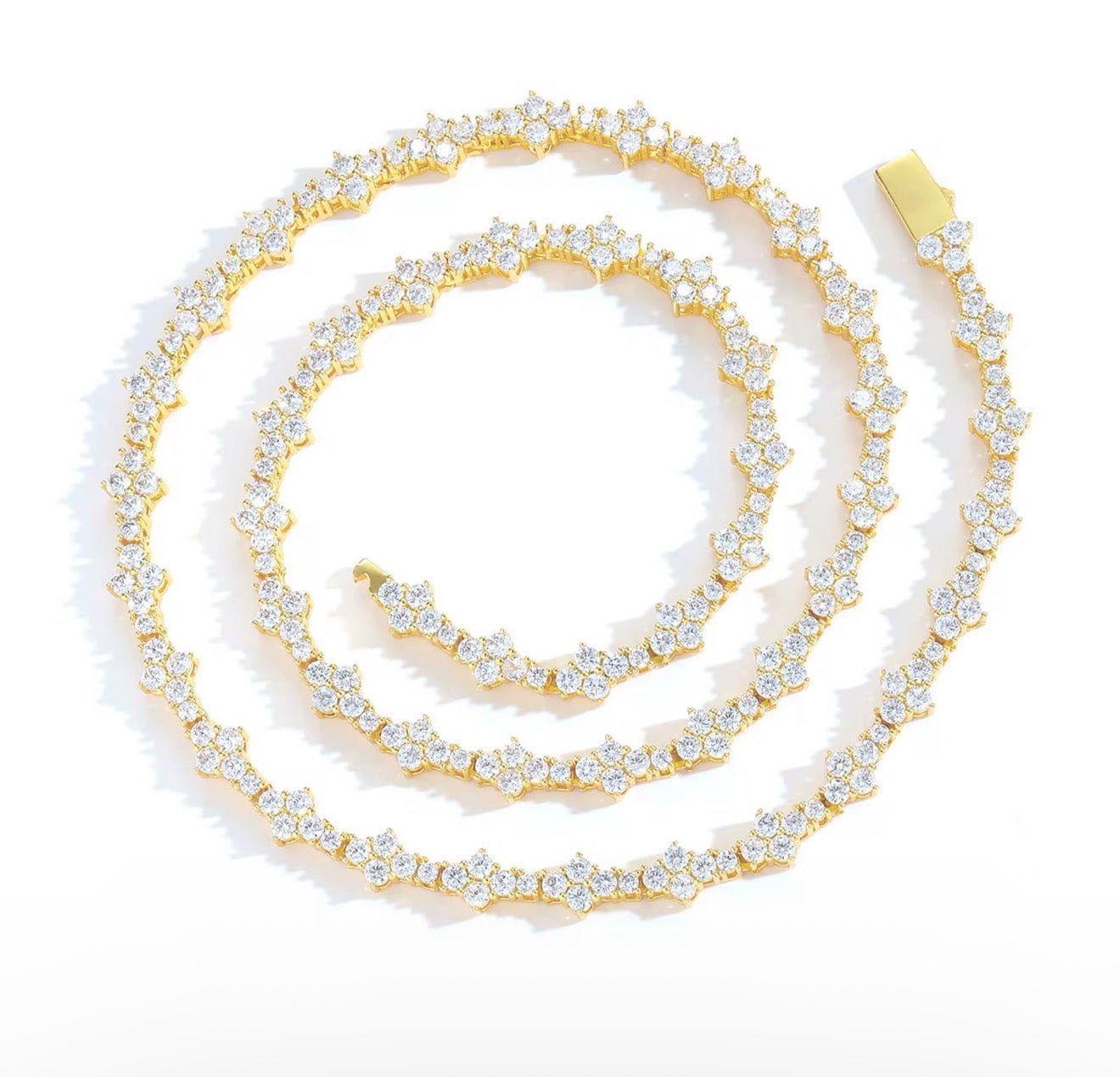 Iced Out Flower Cluster Tennis Chain - Virtue JewelGold16 inchesChains