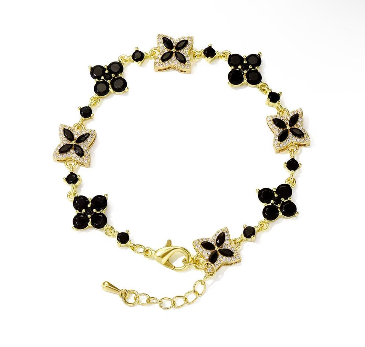 Iced Out Four Leaf Clover Adjustable Bracelet - Virtue JewelGold + GreenBracelets
