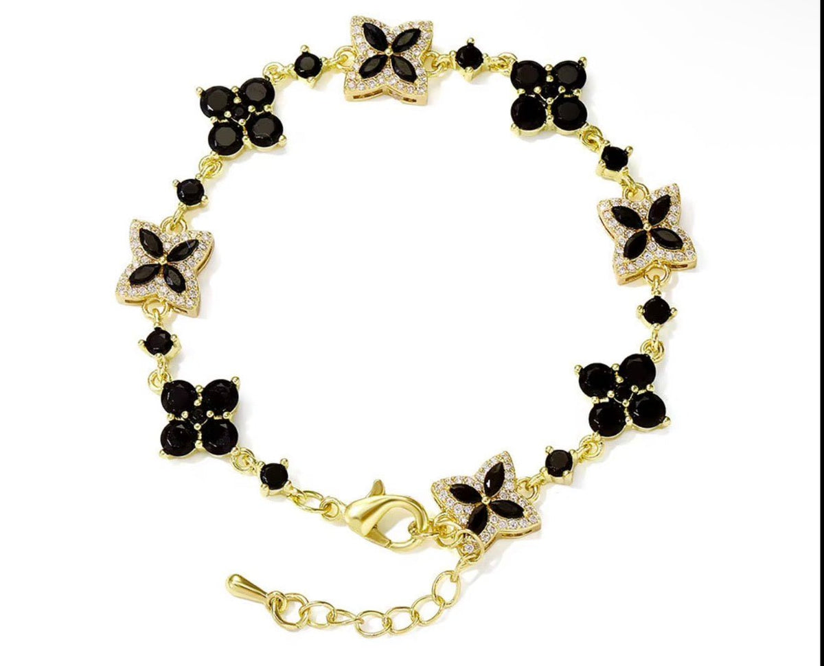 Iced Out Four Leaf Clover Adjustable Bracelet - Virtue JewelGold + GreenBracelets