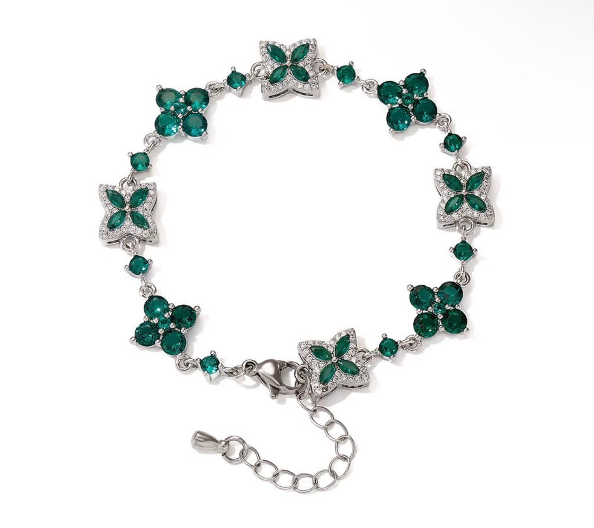 Iced Out Four Leaf Clover Adjustable Bracelet - Virtue JewelGold + GreenBracelets