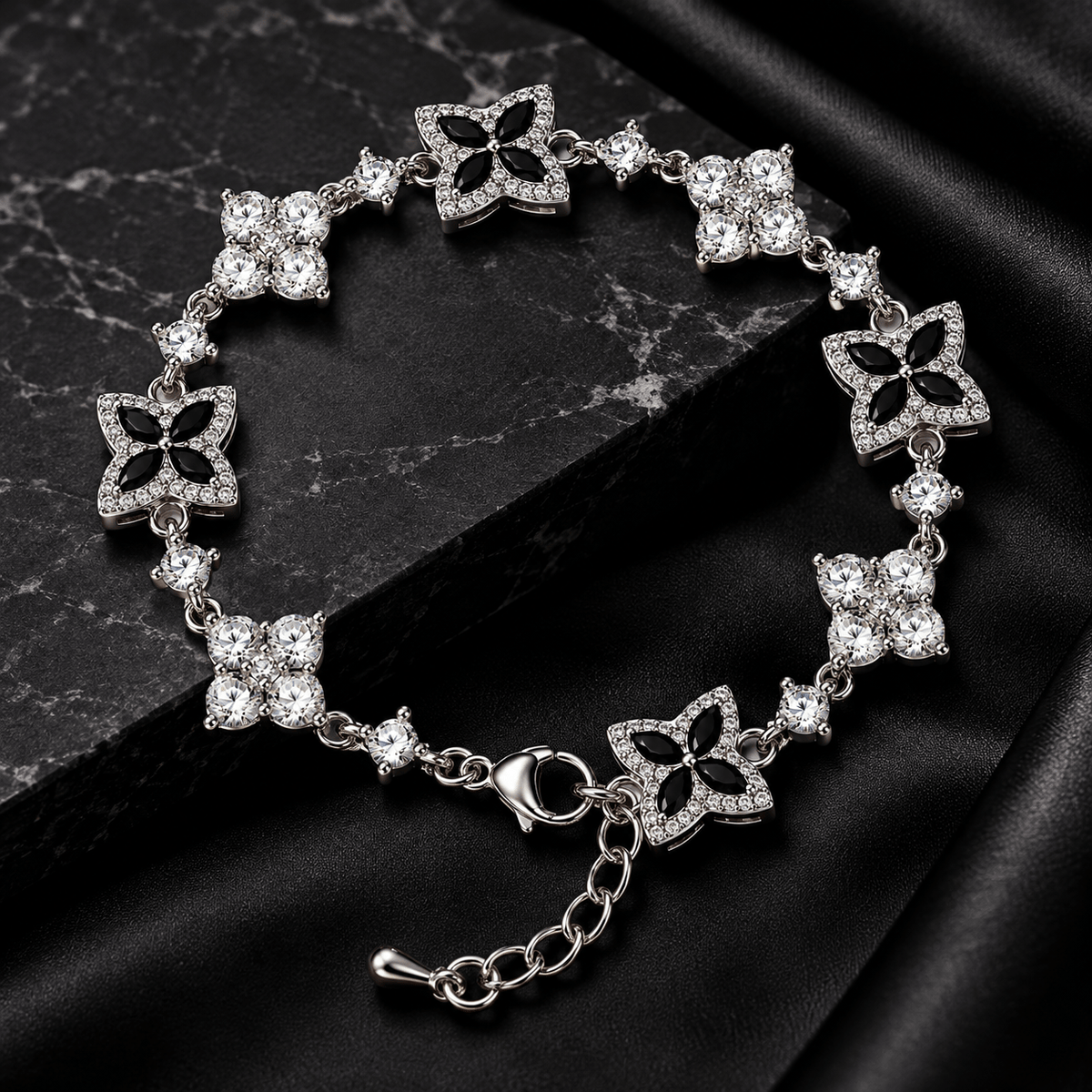 Iced Out Four Leaf Clover Adjustable Bracelet - Virtue JewelGold + GreenBracelets