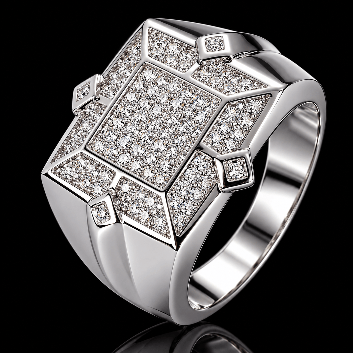 Iced Out Geometric Square Signet Ring – Full CZ Pavé, Gold & Silver - Virtue JewelGold7