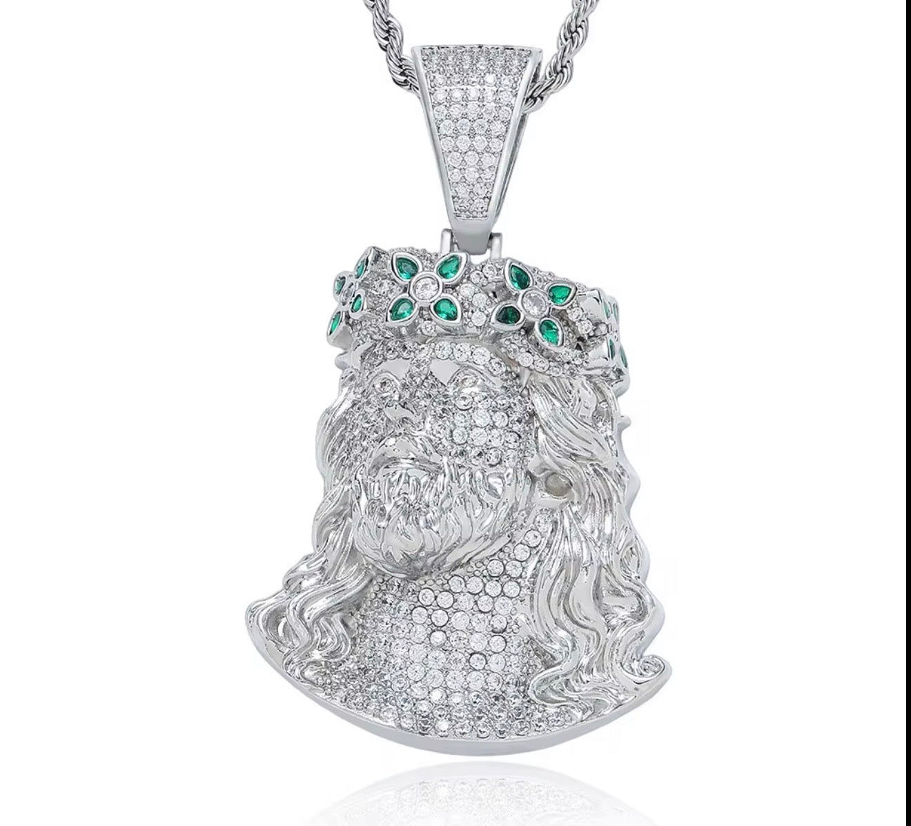 Iced Out Jesus Head Pendant (Rope Chain Included) - Virtue JewelGold20"Pendant