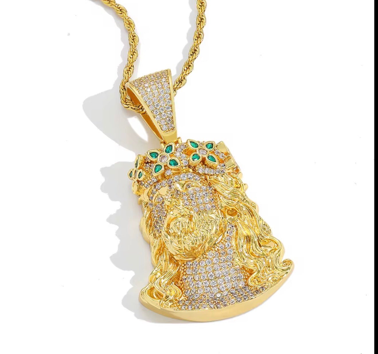 Iced Out Jesus Head Pendant (Rope Chain Included) - Virtue JewelGold20"Pendant