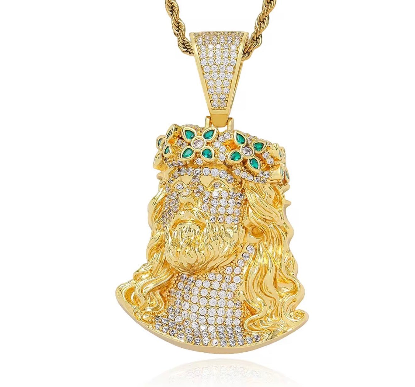 Iced Out Jesus Head Pendant (Rope Chain Included) - Virtue JewelGold20"Pendant