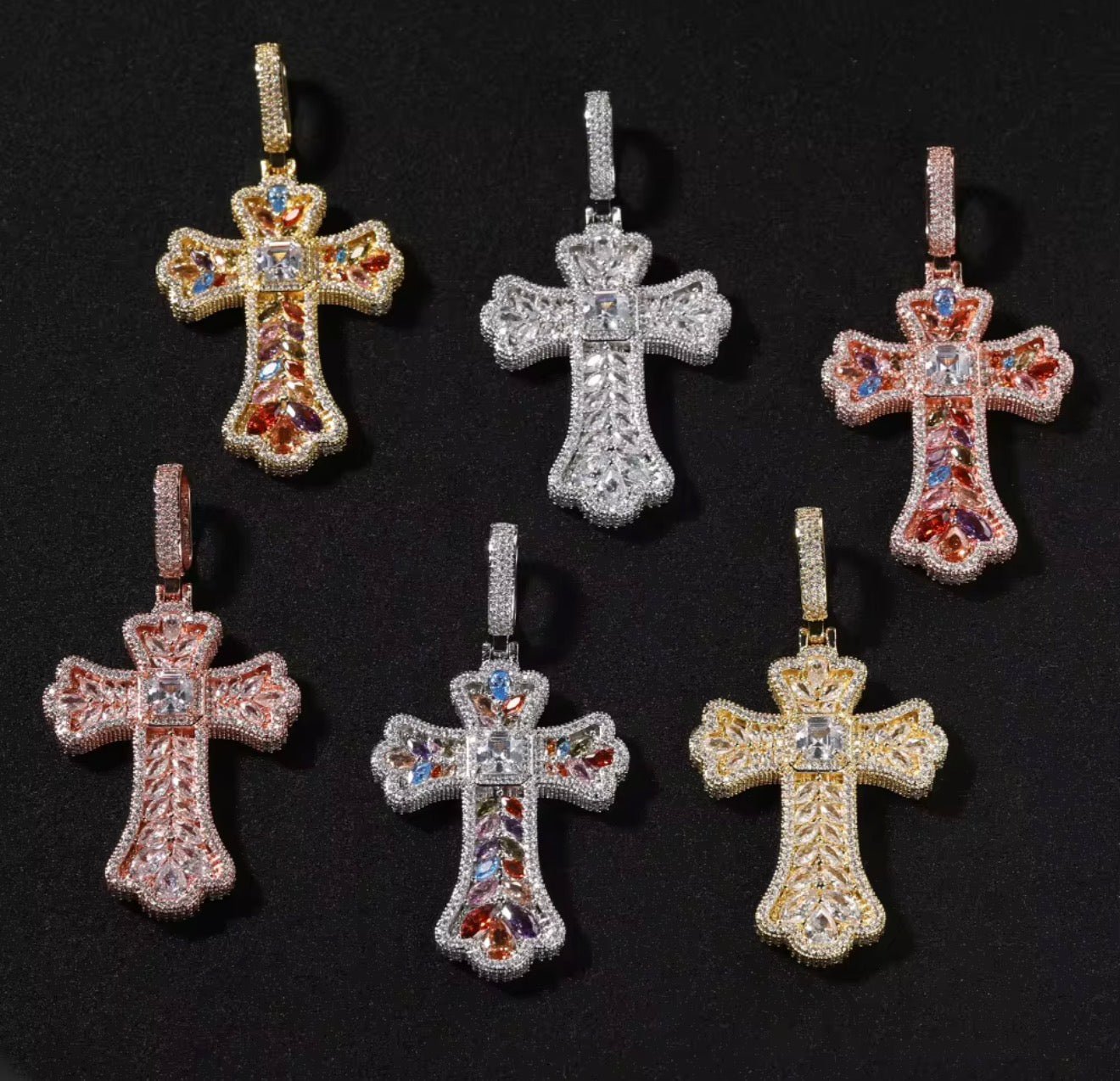 Iced Out Multicolor Gemstone Cross Pendant with Rope Chain - Virtue JewelGoldMulticolor Stones18 inchesPendant