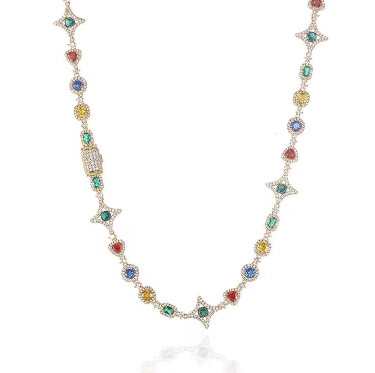 Iced Out Multicolor Gemstone Star Necklace - Virtue JewelGold18 inchesNecklaces