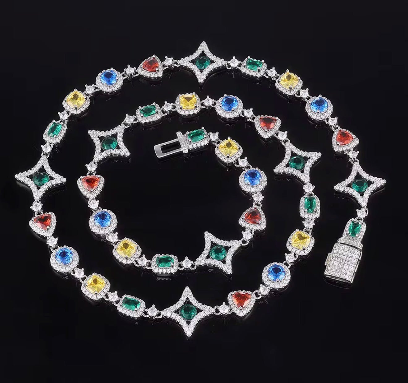 Iced Out Multicolor Gemstone Star Necklace - Virtue JewelGold18 inchesNecklaces