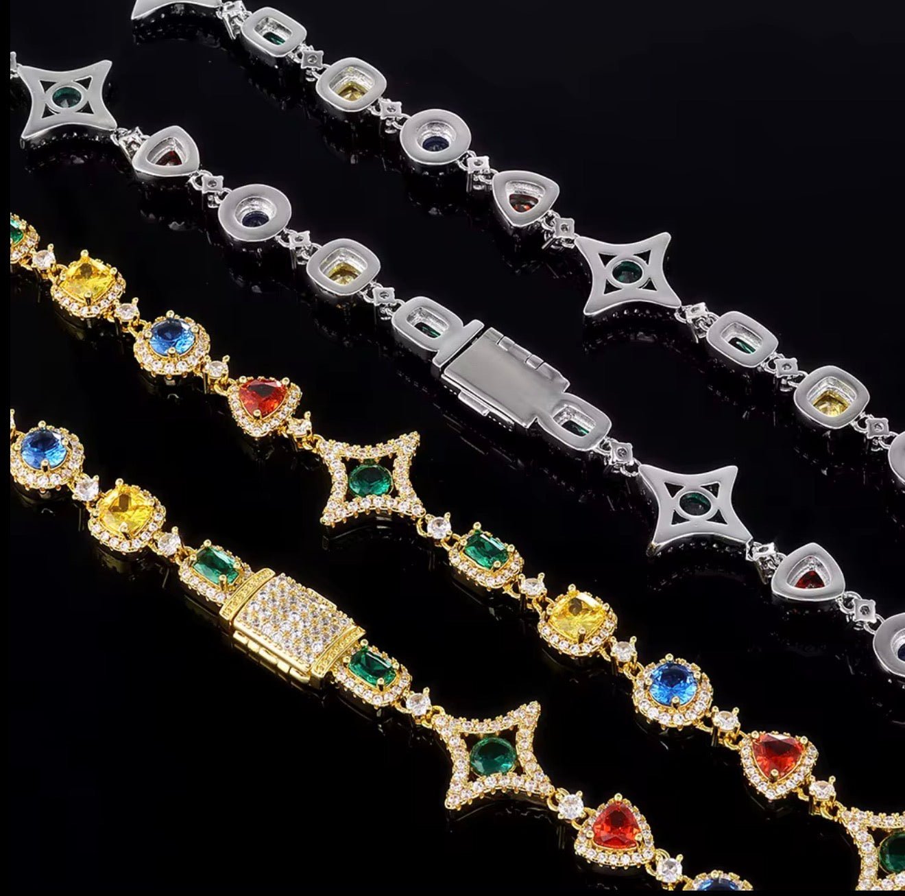 Iced Out Multicolor Gemstone Star Necklace - Virtue JewelGold18 inchesNecklaces
