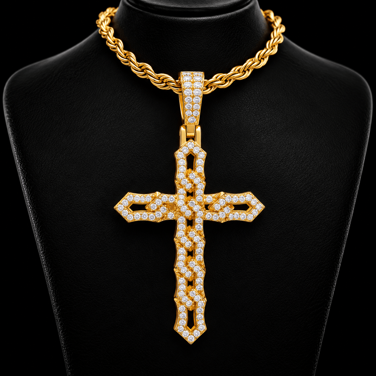 Iced Out Openwork Cross Pendant – Woven Knot Design, VVS Moissanite, Gold & White Gold - Virtue JewelSilver
