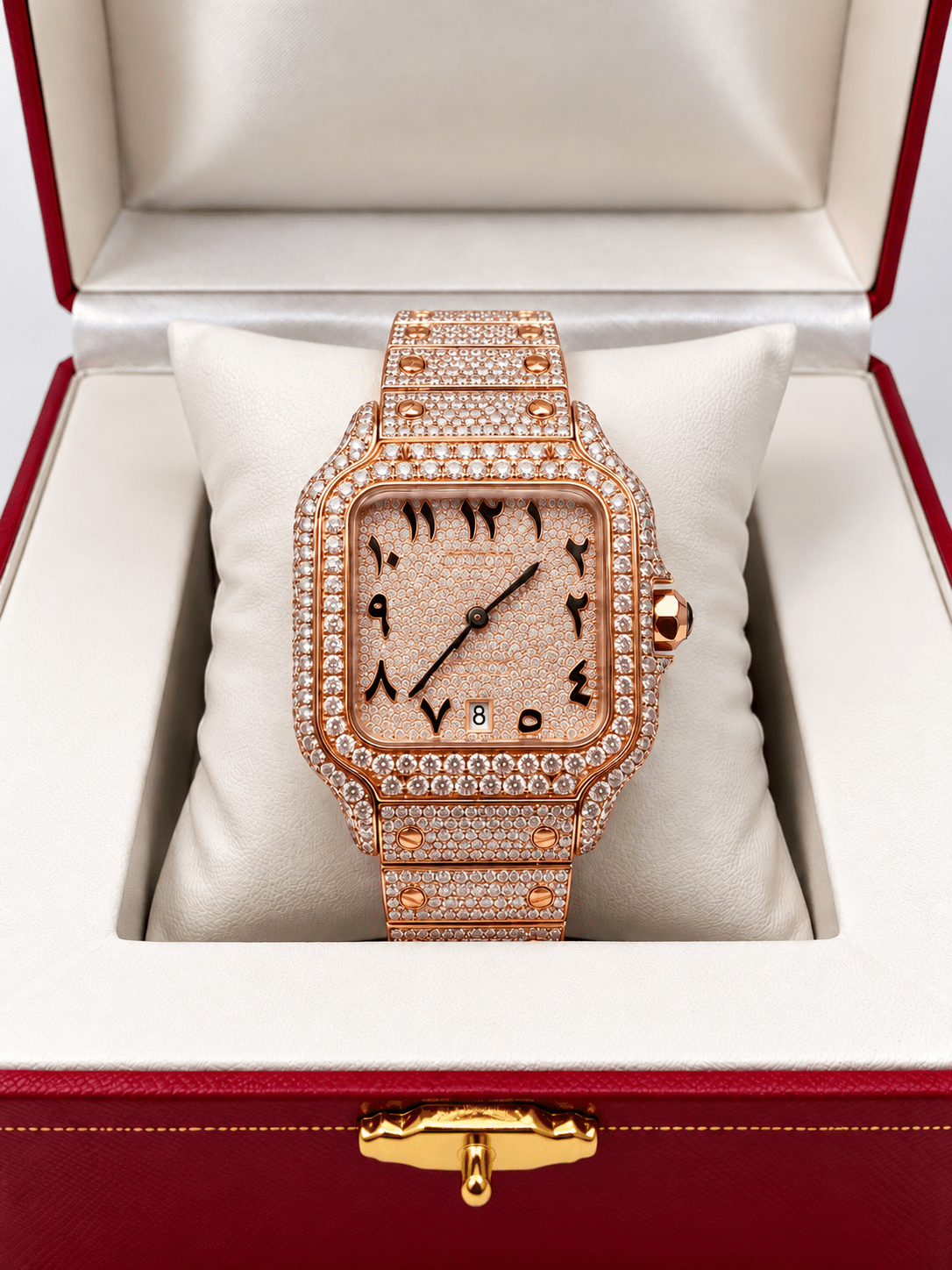 Iced Out Roman Numeral Diamond-Style Watch – Gold, Silver & Rose Gold - Virtue JewelRose Gold