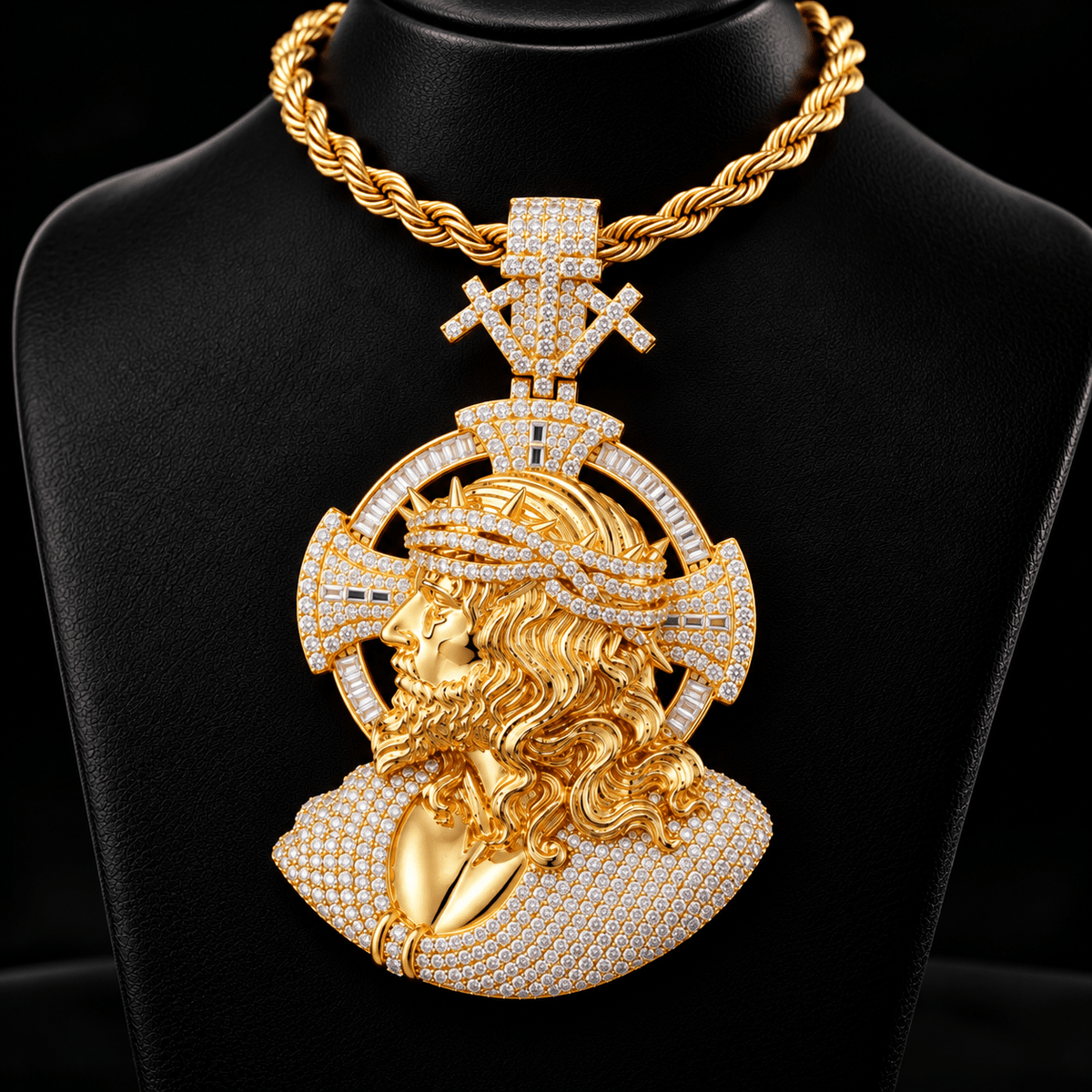 Iced Out Side Profile Jesus Piece Pendant – VVS Moissanite, Gold & White Gold - Virtue JewelGold