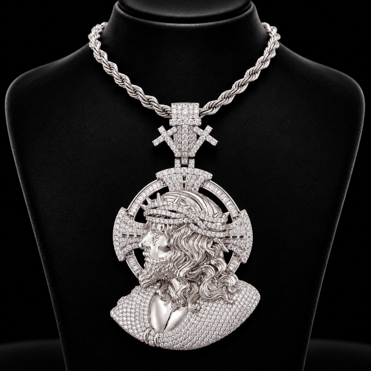 Iced Out Side Profile Jesus Piece Pendant – VVS Moissanite, Gold & White Gold - Virtue JewelSilver