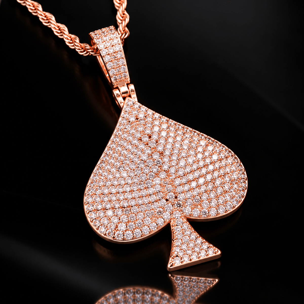 Iced Out Spade Pendant Necklace – AAAAA CZ, Gold, White Gold & Rose Gold - Virtue JewelGold