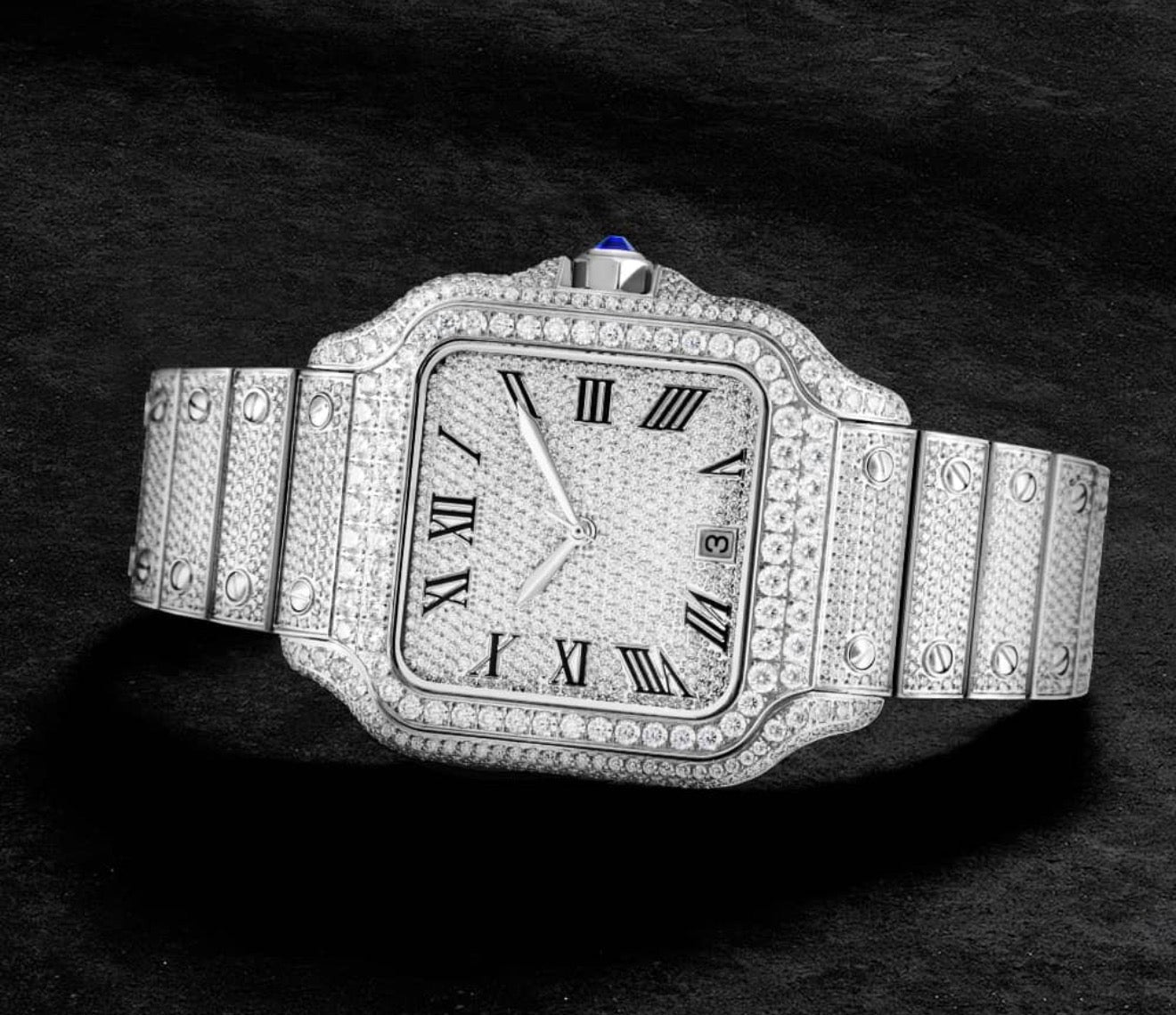 Iced Out Square Moissanite Watch (40mm) - Virtue JewelGoldRoman NumeralWatch