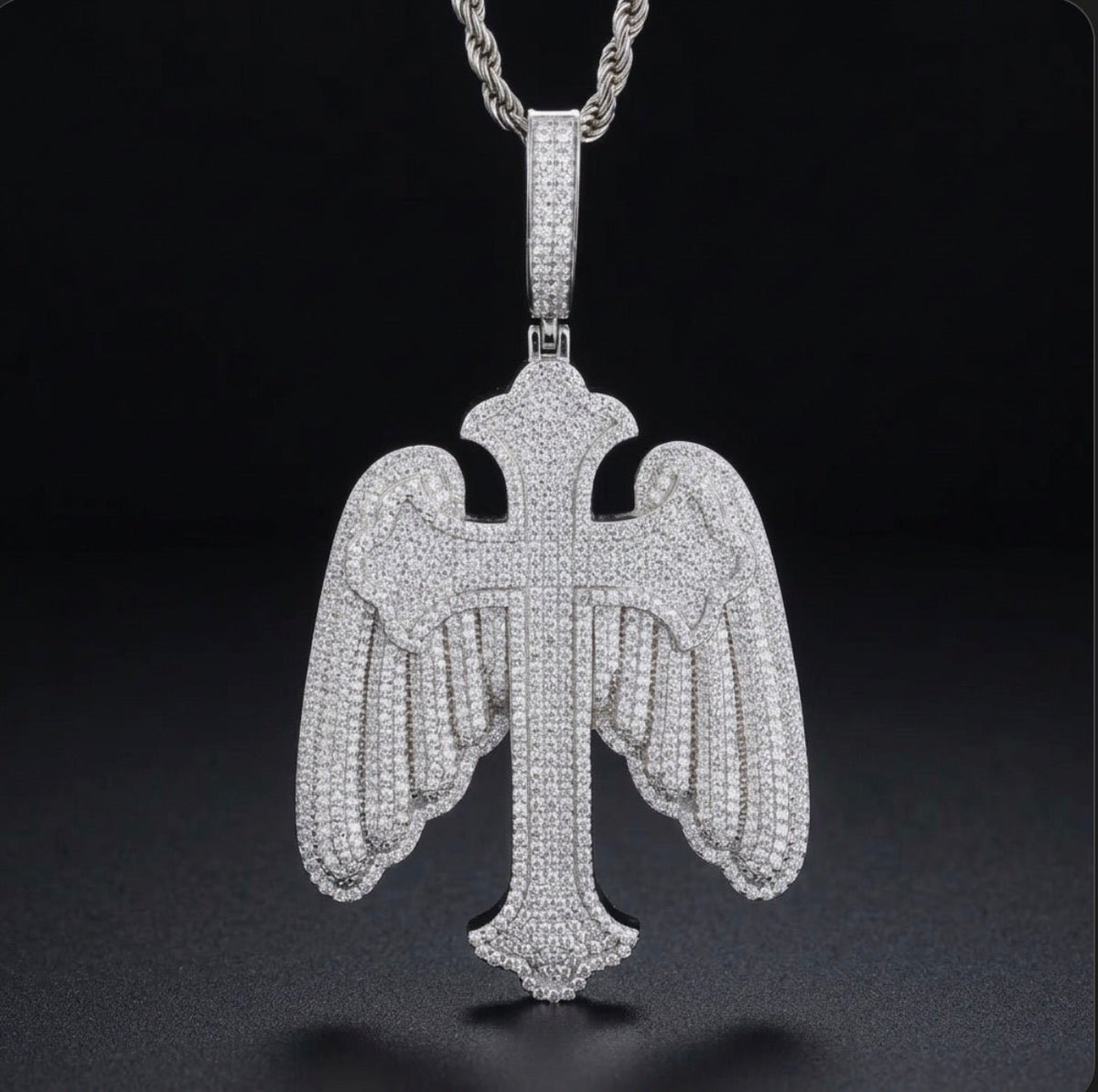 Iced Out Winged Cross Pendant – VVS Moissanite, White Gold & Gold - Virtue JewelSilver