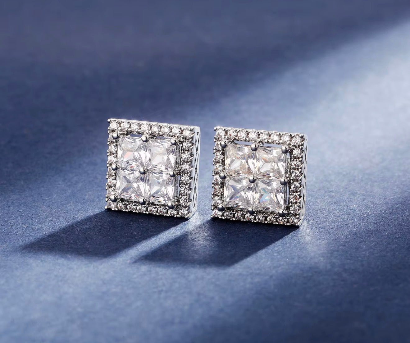 Iced Square Princess - Cut Stud Earrings - Virtue JewelGoldEarrings