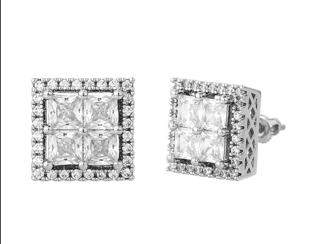 Iced Square Princess - Cut Stud Earrings - Virtue JewelGoldEarrings