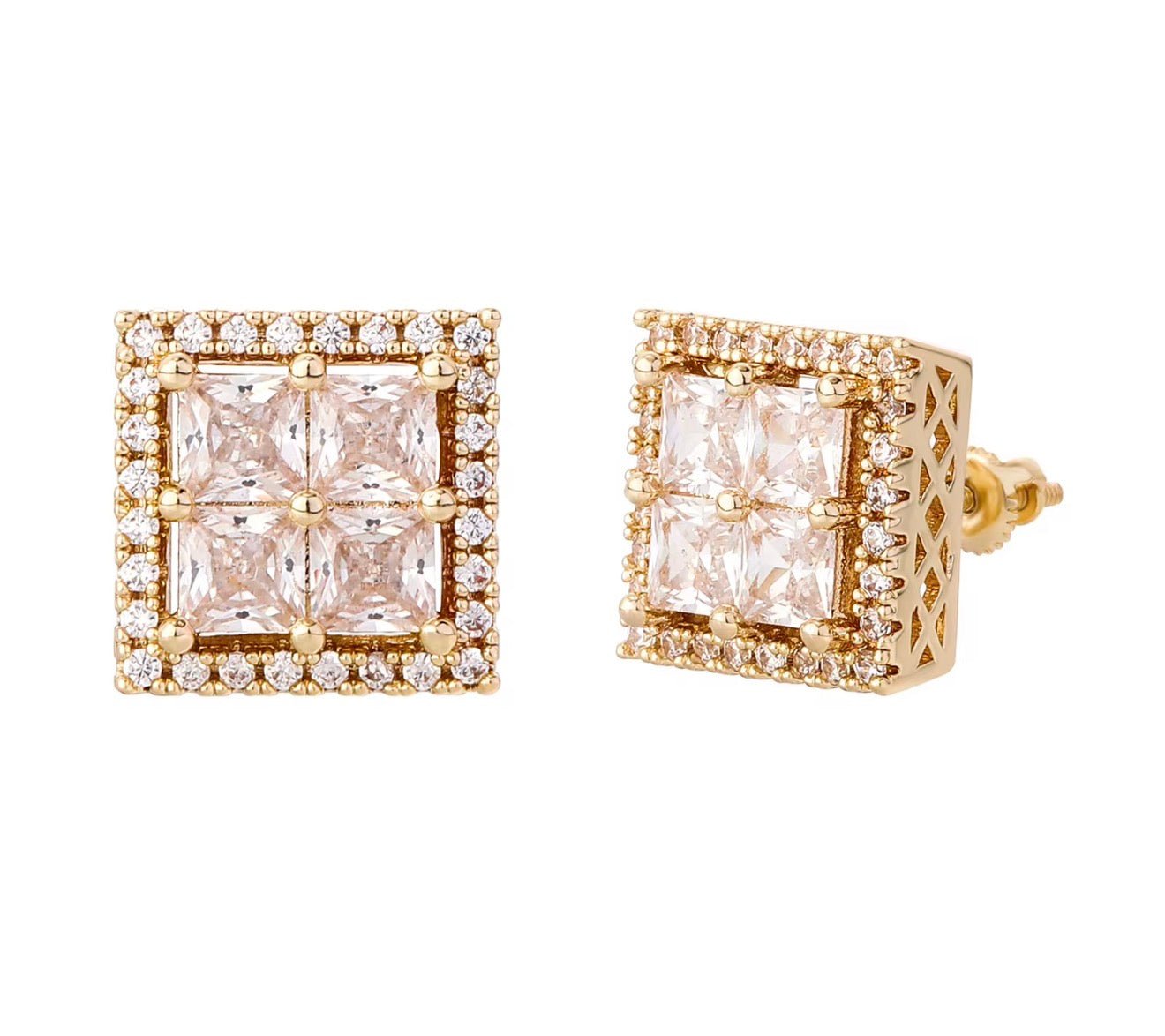 Iced Square Princess - Cut Stud Earrings - Virtue JewelGoldEarrings