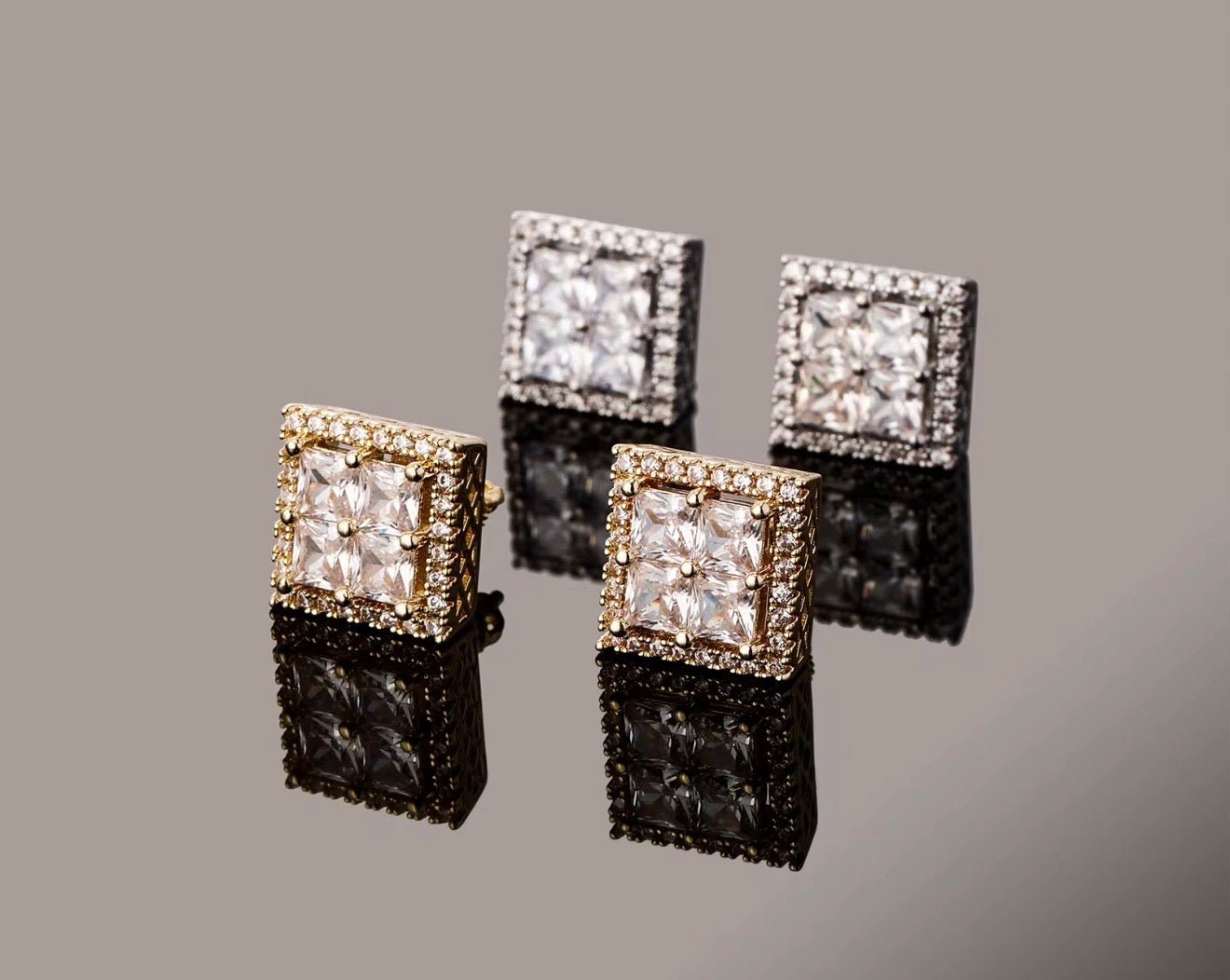 Iced Square Princess - Cut Stud Earrings - Virtue JewelGoldEarrings