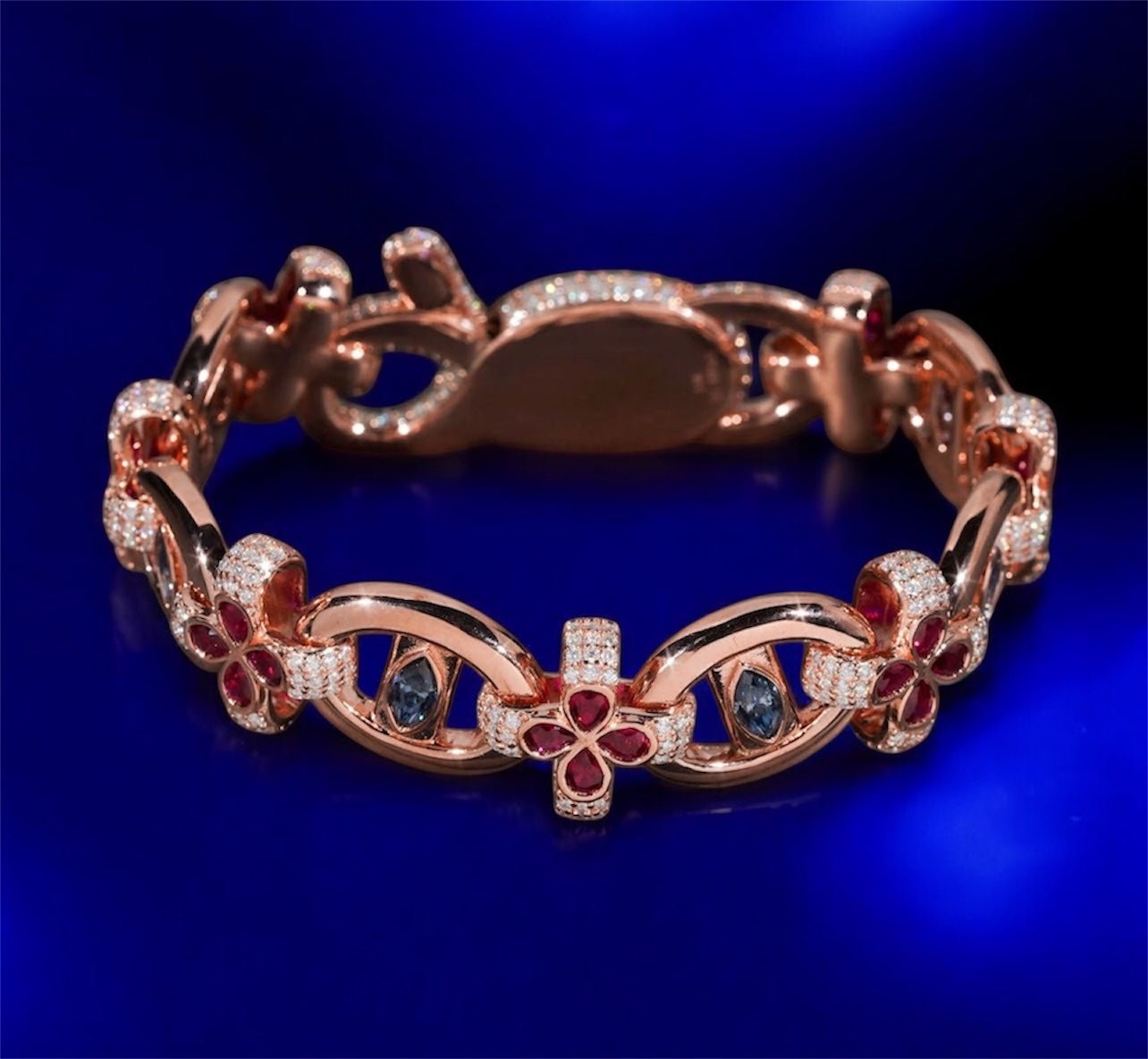 Infinity Link Colorful Moissanite Diamond Evil Eye Clover Bracelet - JewelsRose gold7 inch