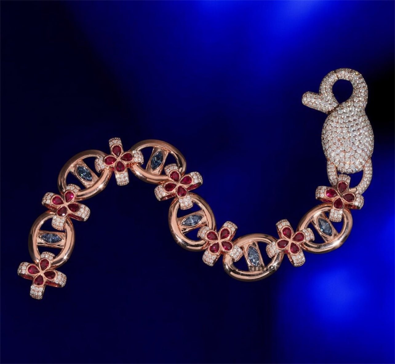 Infinity Link Colorful Moissanite Diamond Evil Eye Clover Bracelet - JewelsRose gold7 inch