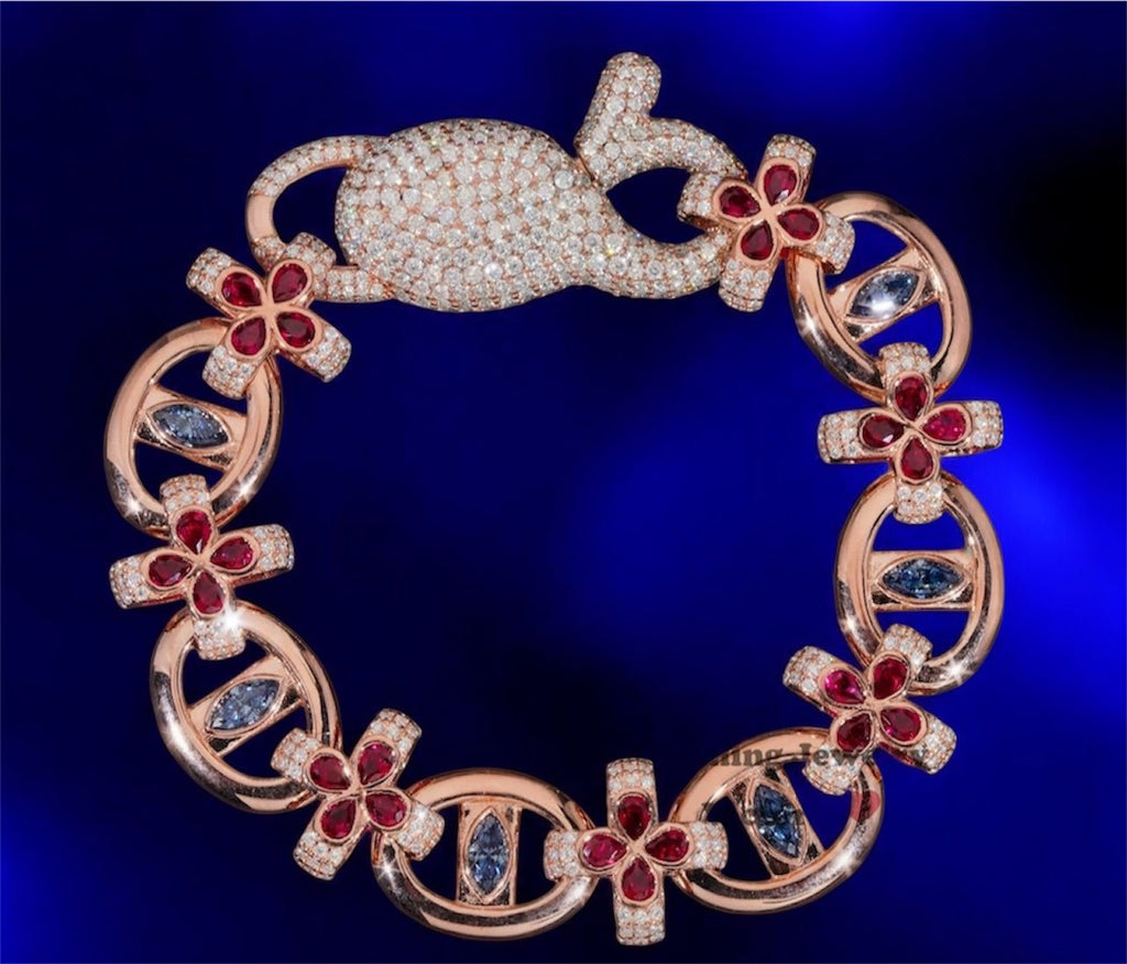 Infinity Link Colorful Moissanite Diamond Evil Eye Clover Bracelet - JewelsRose gold7 inch