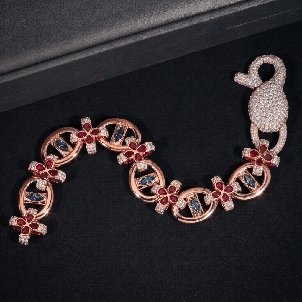 Infinity Link Colorful Moissanite Diamond Evil Eye Clover Bracelet - Virtue JewelRose gold7 inch