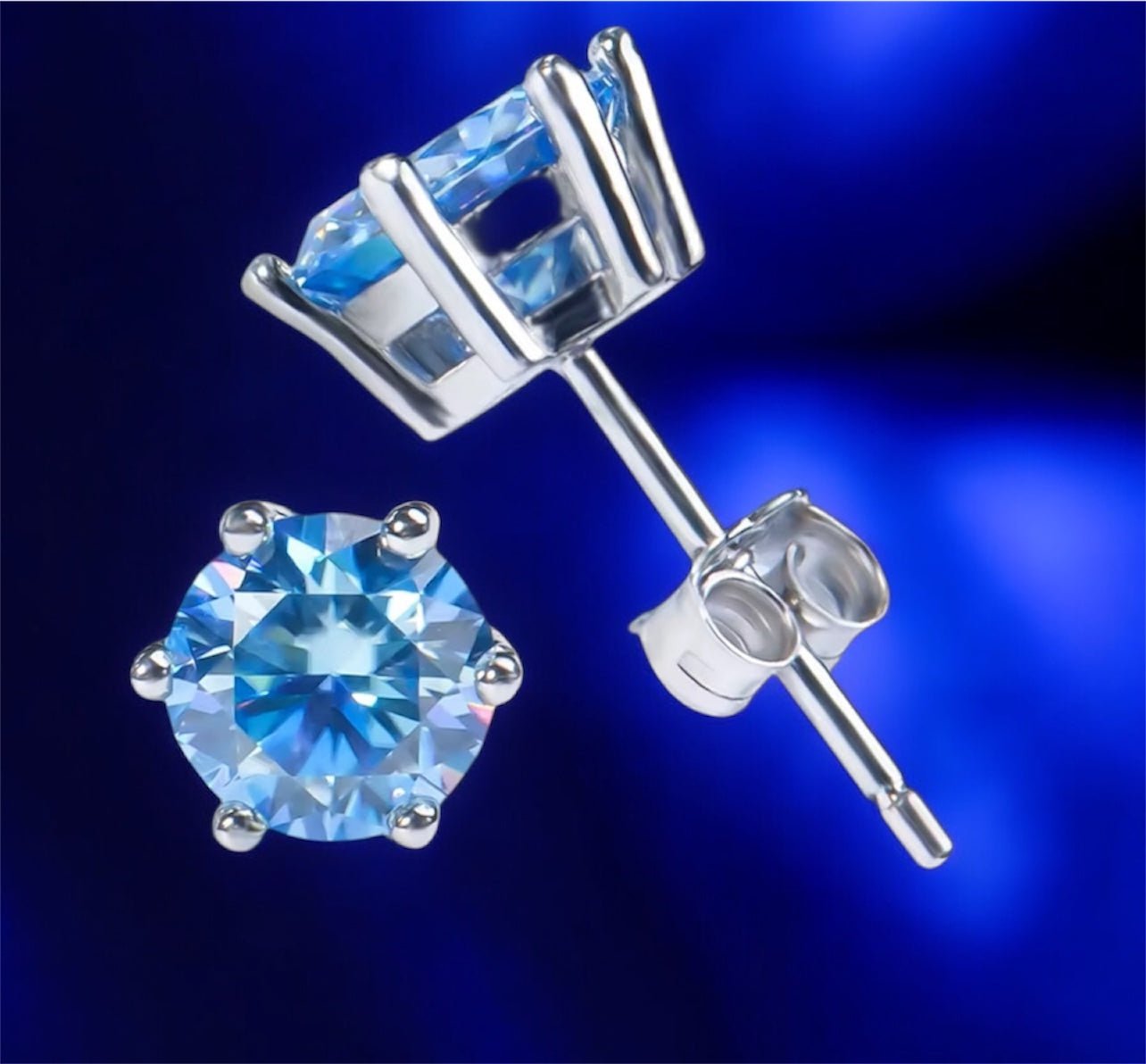 Klein Blue Circle Moissanite Diamond 925 Silver Earring - Jewels6.5*6.5mm