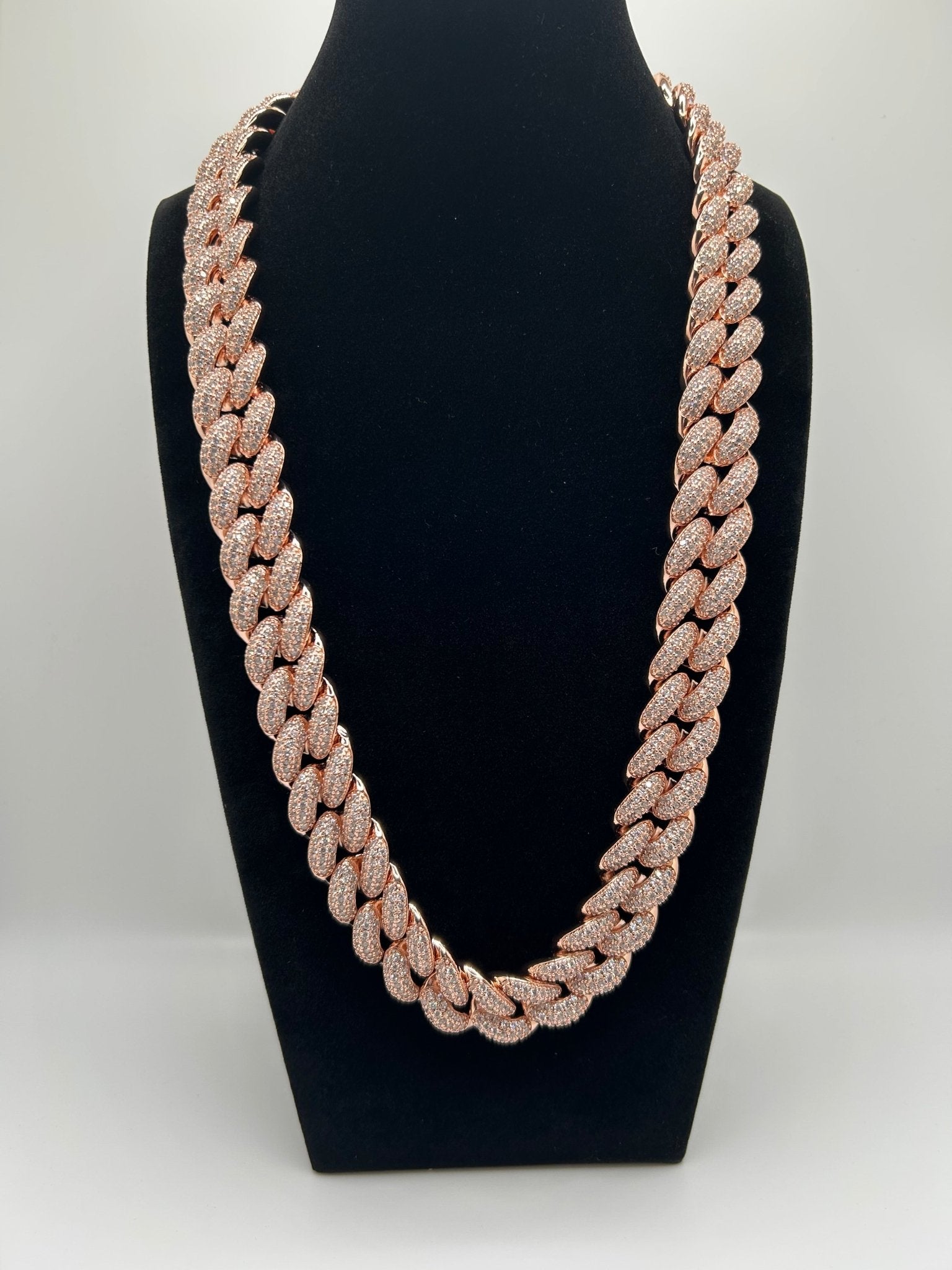 Loop Cuban Rose Gold Iced Out Stimulated Diamonds Chain - Virtue Jewel20inchChain Necklace
