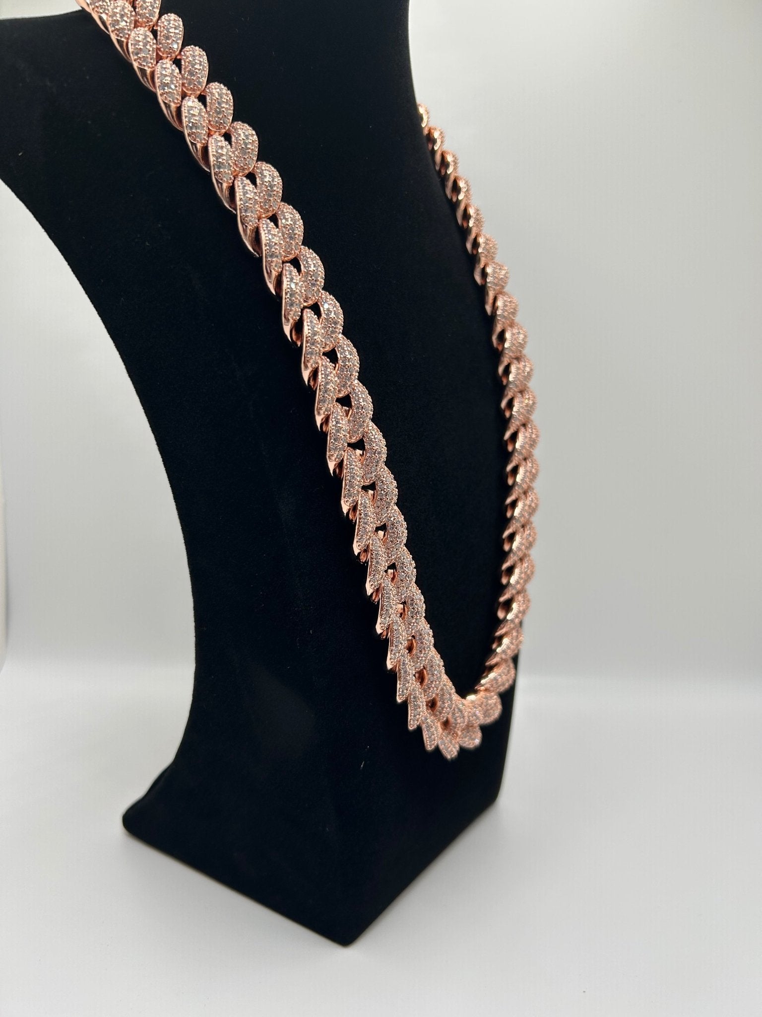 Loop Cuban Rose Gold Iced Out Stimulated Diamonds Chain - Virtue Jewel20inchChain Necklace