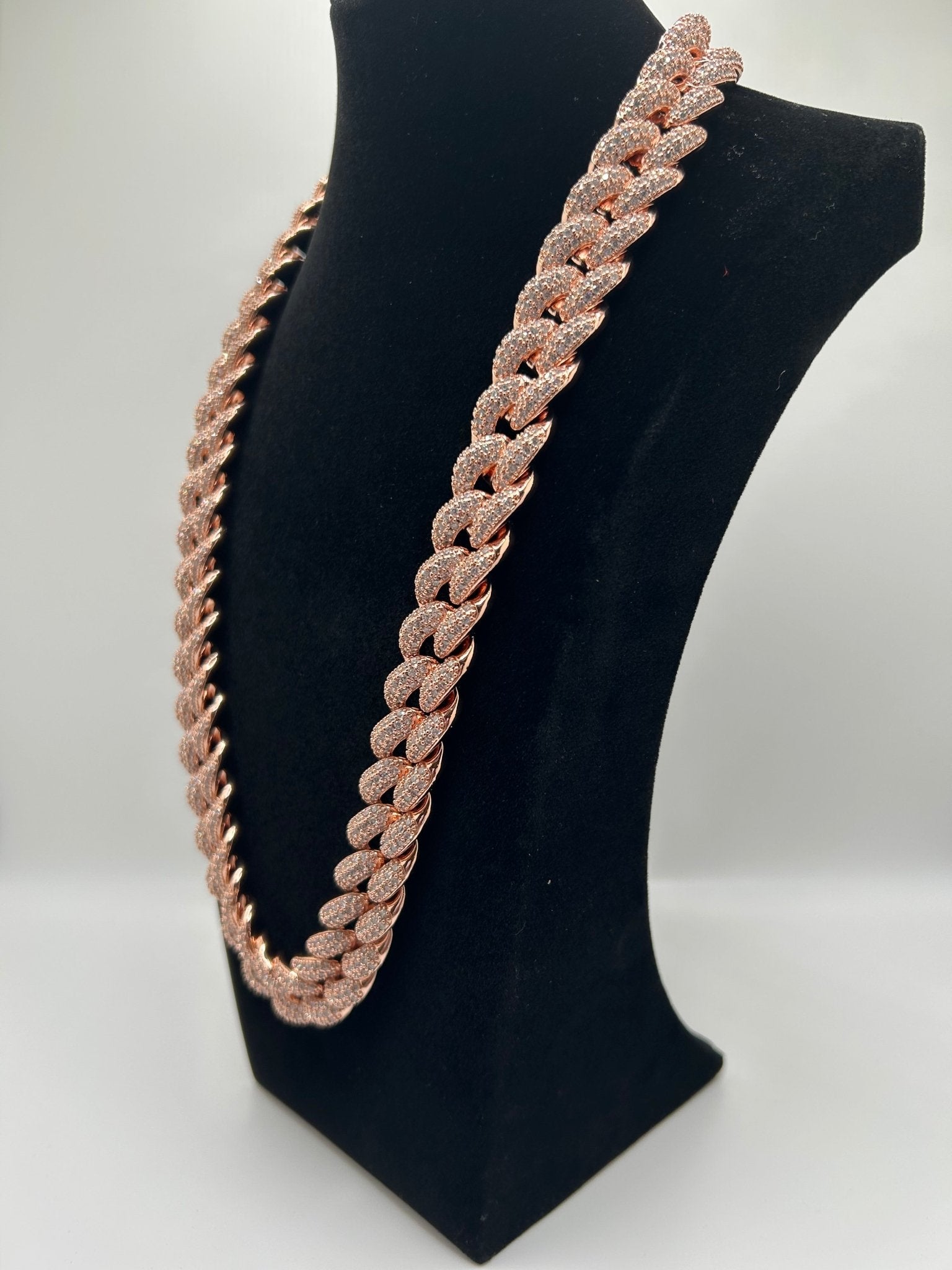 Loop Cuban Rose Gold Iced Out Stimulated Diamonds Chain - Virtue Jewel20inchChain Necklace