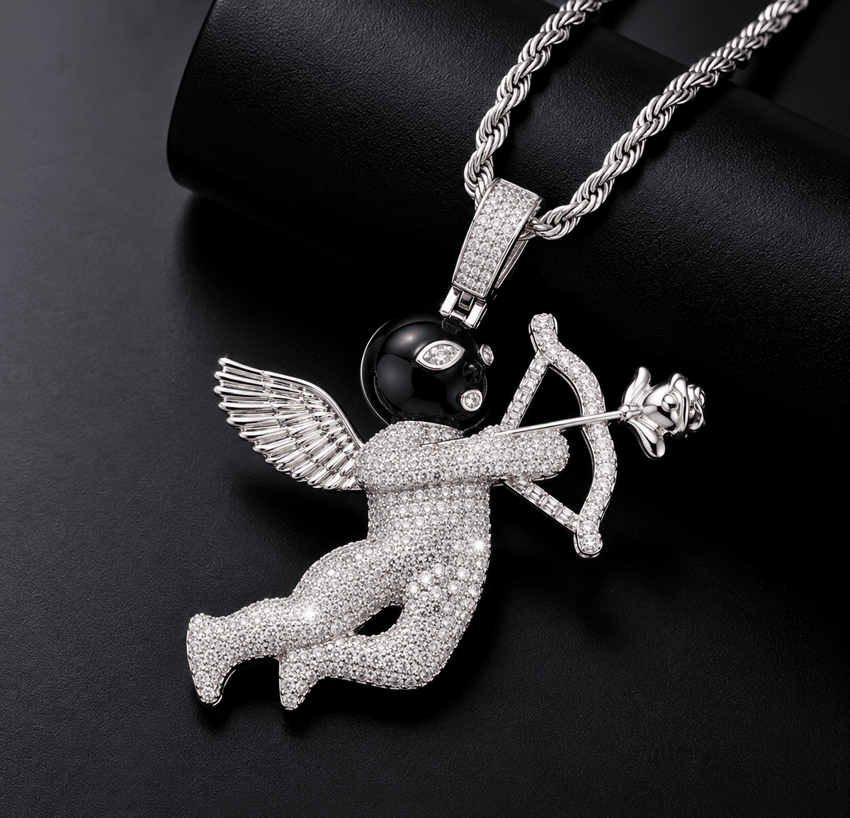Love Struck Iced-Out Cupid Pendant Necklace – Gold & Silver - Virtue JewelGold
