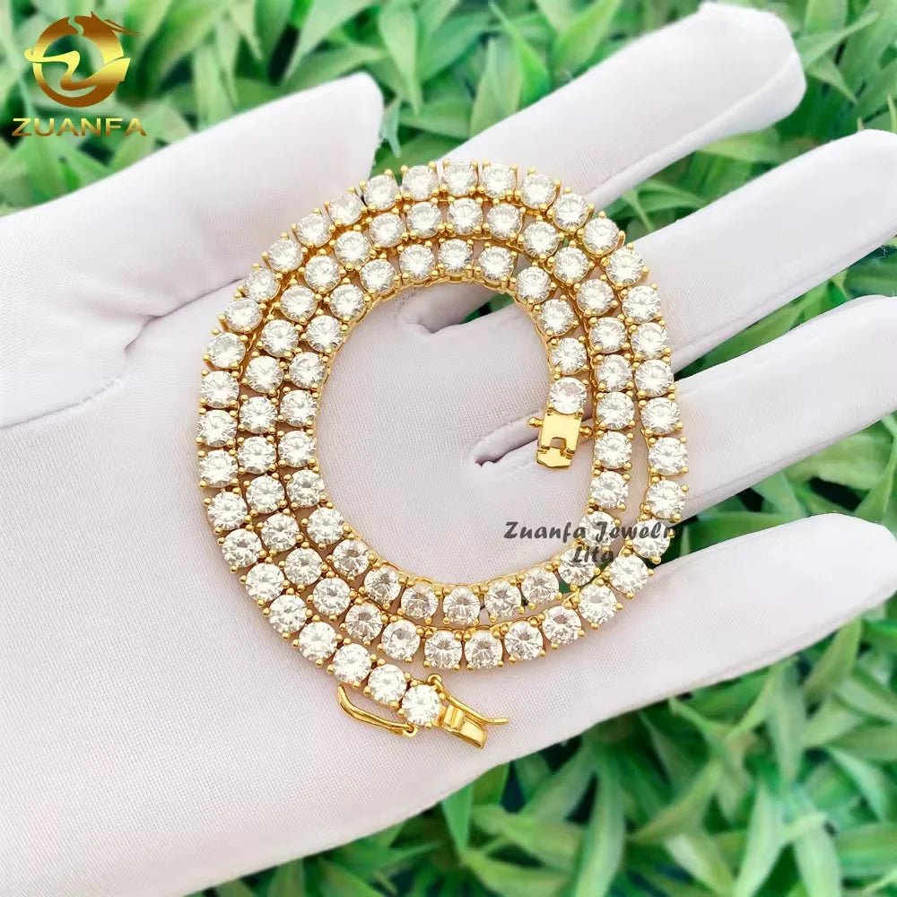 Luxury Men Women Hip Hop Iced Out Fine Jewelry 2MM 3MM 4MM 5MM Lab Diamond S925 Silver Vvs Moissanite Tennis Chain Necklace - Virtue Jewel5MM - Yellow Gold6inch