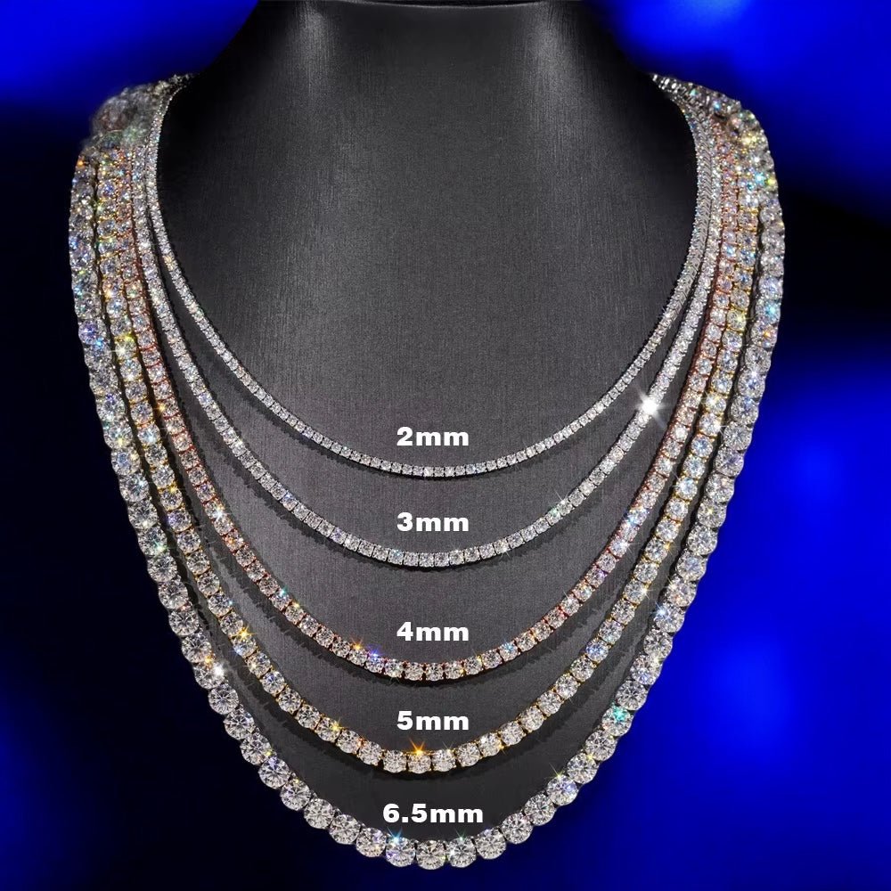 Luxury Men Women Hip Hop Iced Out Fine Jewelry 2MM 3MM 4MM 5MM Lab Diamond S925 Silver Vvs Moissanite Tennis Chain Necklace - Virtue Jewel2MM - Yellow Gold6inch