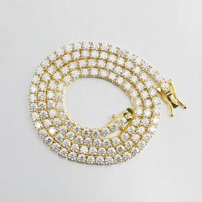 Luxury Men Women Hip Hop Iced Out Fine Jewelry 2MM 3MM 4MM 5MM Lab Diamond S925 Silver Vvs Moissanite Tennis Chain Necklace - Virtue Jewel2MM - Yellow Gold6inch