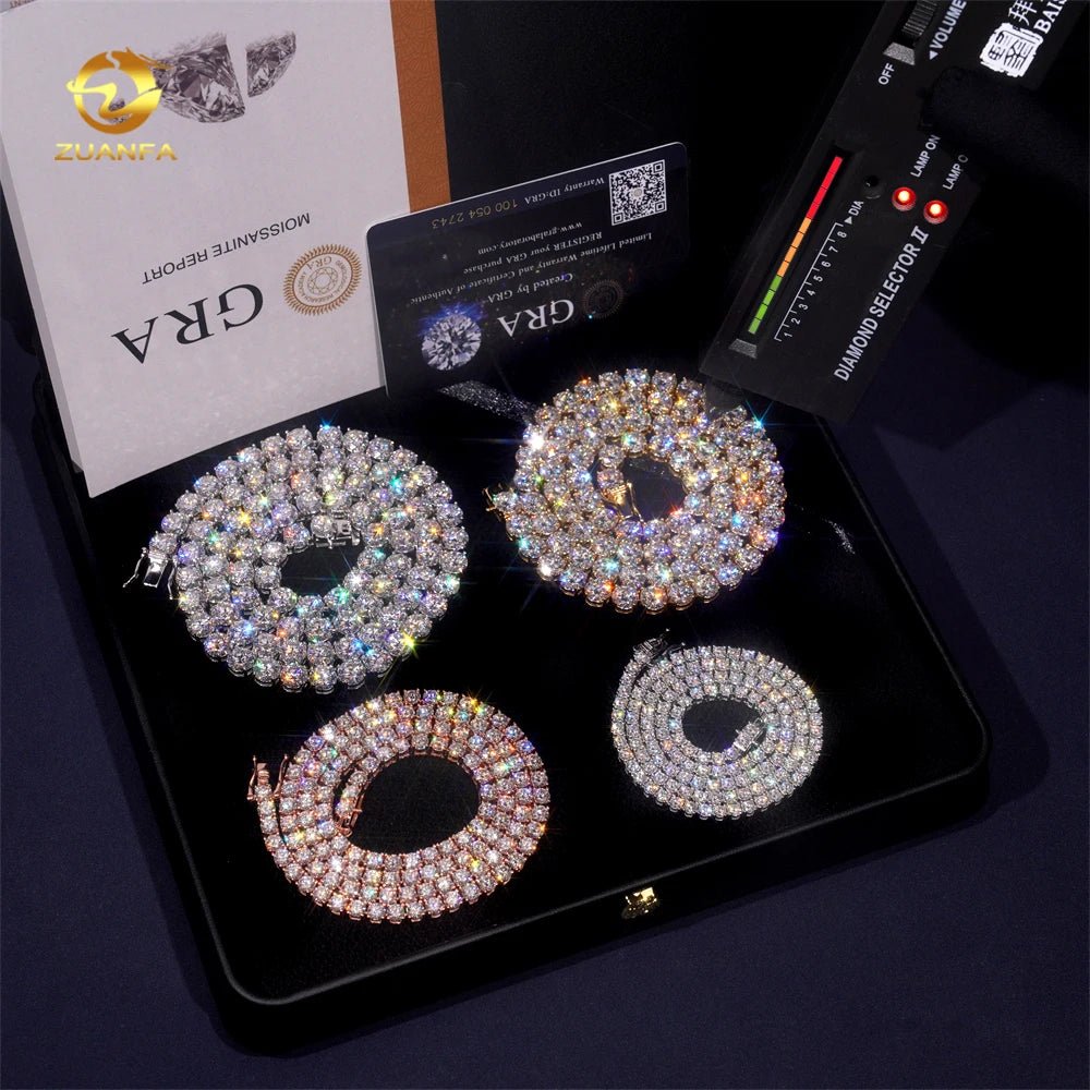 Luxury Men Women Hip Hop Iced Out Fine Jewelry 2MM 3MM 4MM 5MM Lab Diamond S925 Silver Vvs Moissanite Tennis Chain Necklace - Virtue Jewel2MM - Yellow Gold6inch
