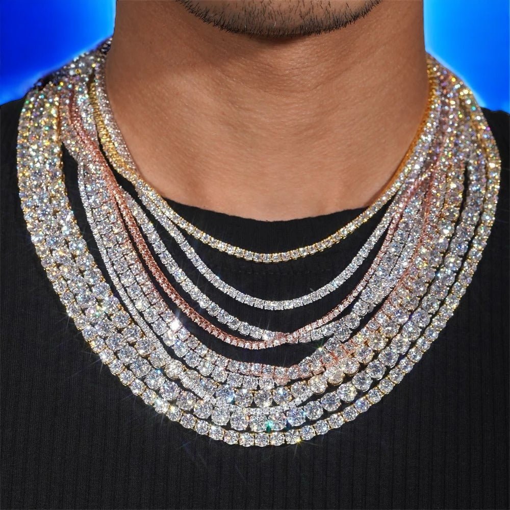Luxury Men Women Hip Hop Iced Out Fine Jewelry 2MM 3MM 4MM 5MM Lab Diamond S925 Silver Vvs Moissanite Tennis Chain Necklace - Virtue Jewel2MM - Yellow Gold6inch