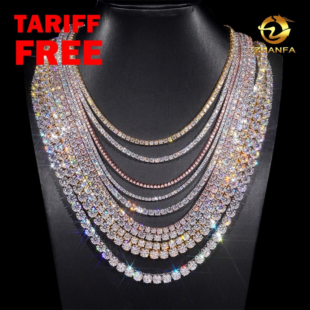Luxury Men Women Hip Hop Iced Out Fine Jewelry 2MM 3MM 4MM 5MM Lab Diamond S925 Silver Vvs Moissanite Tennis Chain Necklace - Virtue Jewel2MM - Yellow Gold6inch